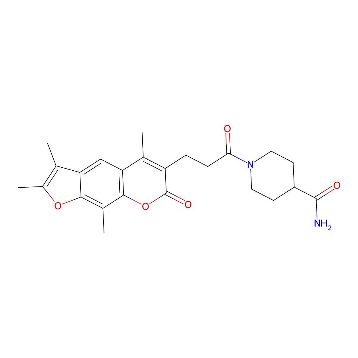 1-[3-(2,3,5,9-tetramethyl-7-oxo-7H-furo[3,2-g]chromen-6-yl)propanoyl]piperidine-4-carboxamide molecular structure, CAS 859141-06-3