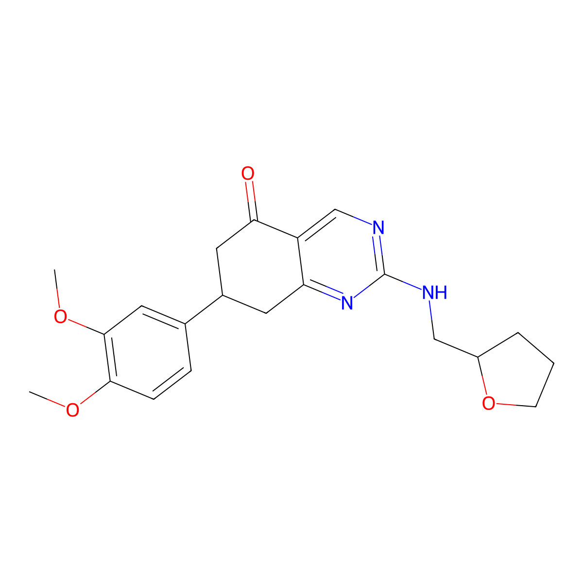 7-(3,4-dimethoxyphenyl)-2-[(tetrahydrofuran-2-ylmethyl)amino]-7,8-dihydroquinazolin-5(6H)-one molecular structure, CAS 859141-33-6