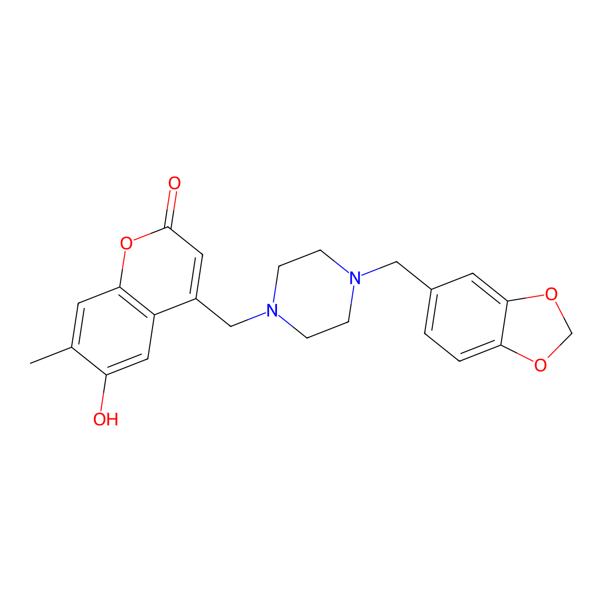 4-((4-(benzo[d][1,3]dioxol-5-ylmethyl)piperazin-1-yl)methyl)-6-hydroxy-7-methyl-2H-chromen-2-one molecular structure, CAS 859142-50-0