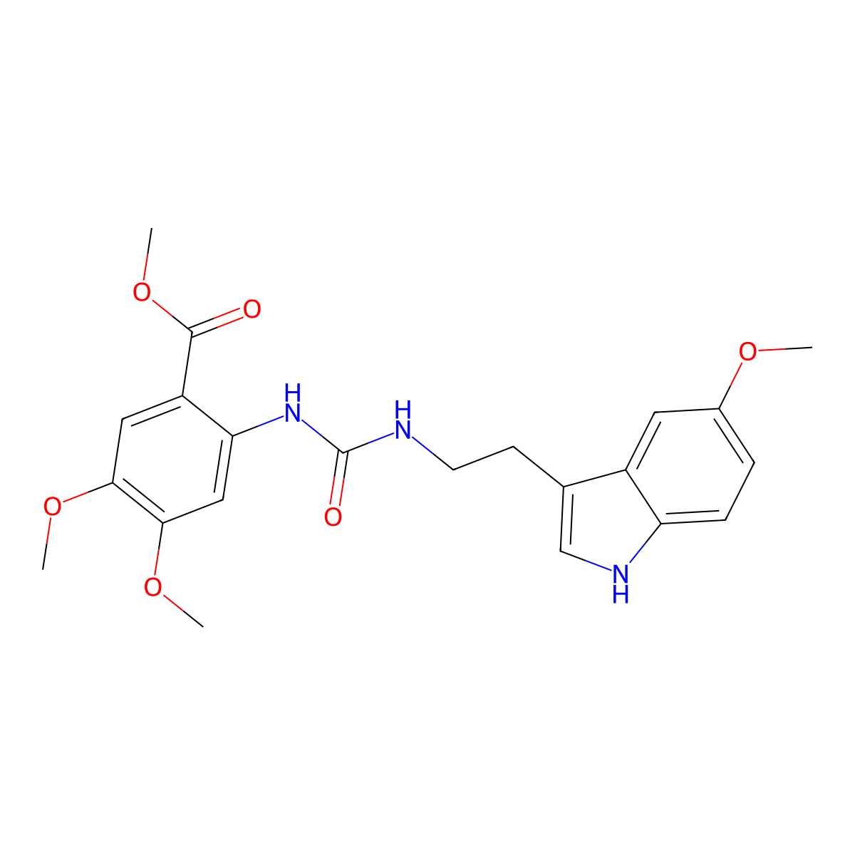 methyl 4,5-dimethoxy-2-({[2-(5-methoxy-1H-indol-3-yl)ethyl]carbamoyl}amino)benzoate molecular structure, CAS 859143-05-8