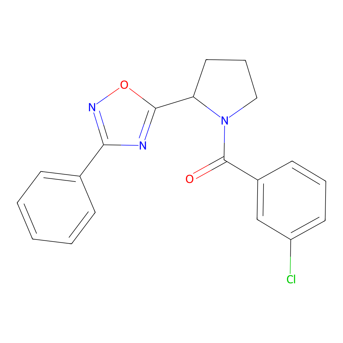 5-[1-(3-Chlorobenzoyl)pyrrolidin-2-yl]-3-phenyl-1,2,4-oxadiazole molecular structure, CAS 859145-07-6