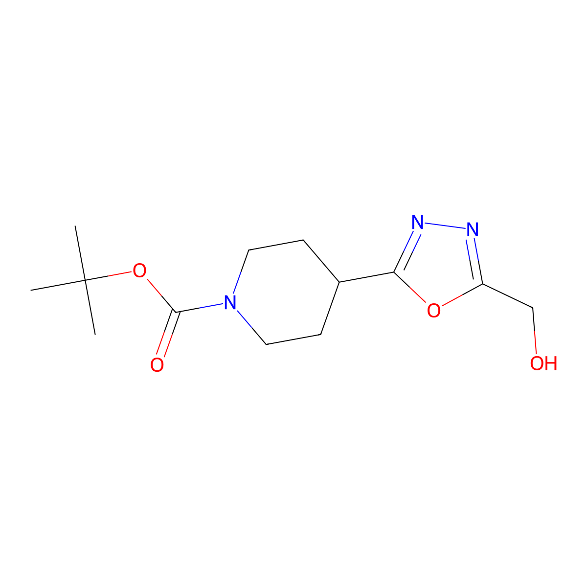 4-(5-Hydroxymethyl-[1,3,4]oxadiazol-2-yl)piperidine-1-carboxylic acid tert-butyl ester molecular structure, CAS 859154-72-6