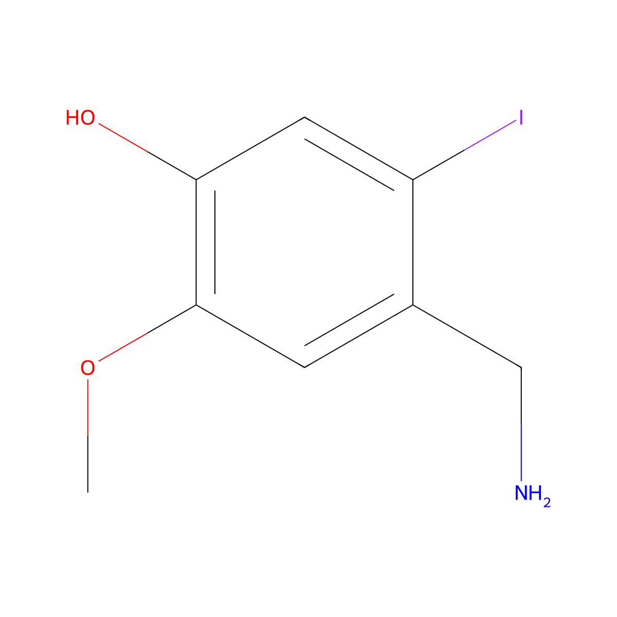 4-(Aminomethyl)-5-iodo-2-methoxyphenol molecular structure, CAS 859172-19-3