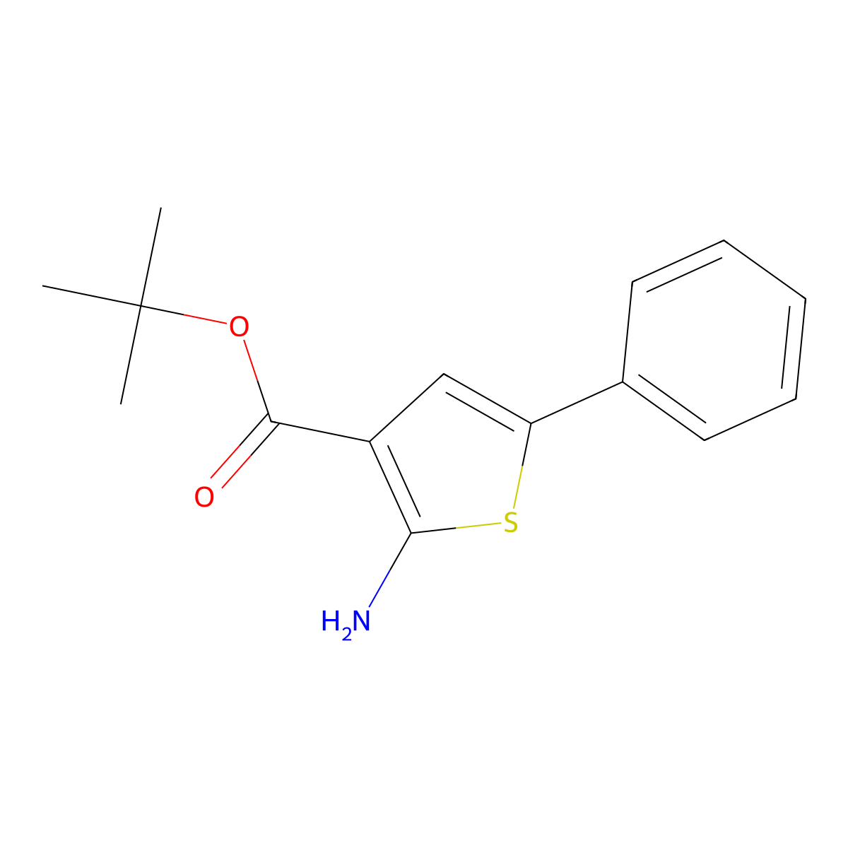 Tert-butyl 2-amino-5-phenylthiophene-3-carboxylate molecular structure, CAS 859204-45-8