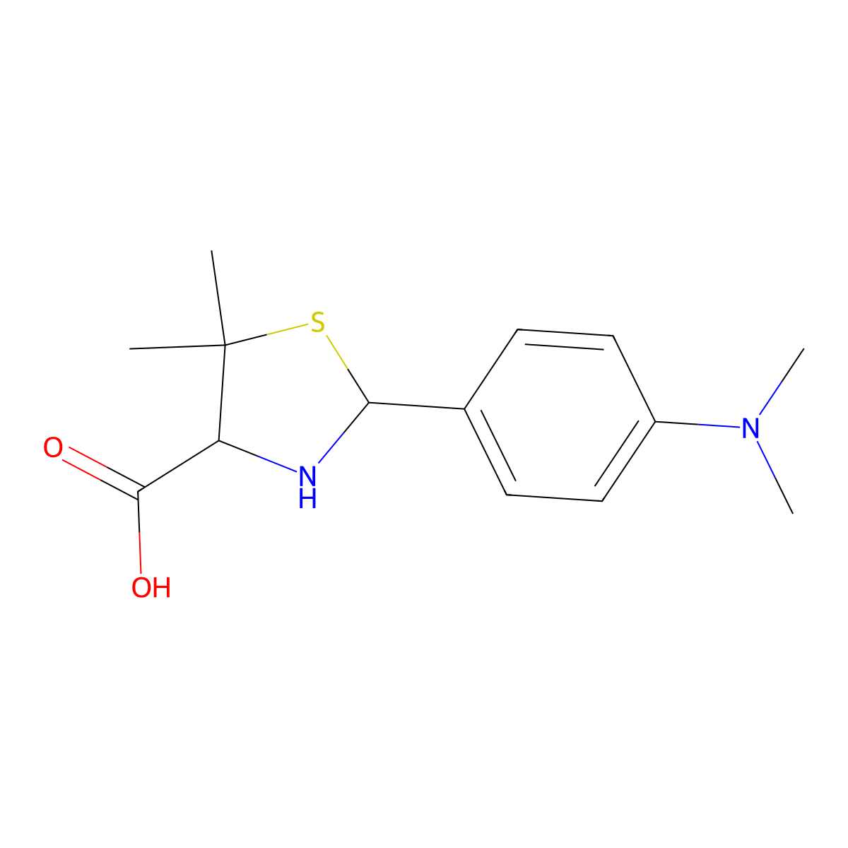 2-[4-(Dimethylamino)phenyl]-5,5-dimethyl-1,3-thiazolidine-4-carboxylic acid molecular structure, CAS 85929-47-1