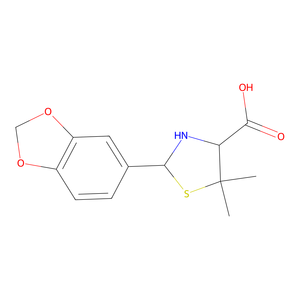 2-(2H-1,3-benzodioxol-5-yl)-5,5-dimethyl-1,3-thiazolidine-4-carboxylic acid molecular structure, CAS 85929-50-6