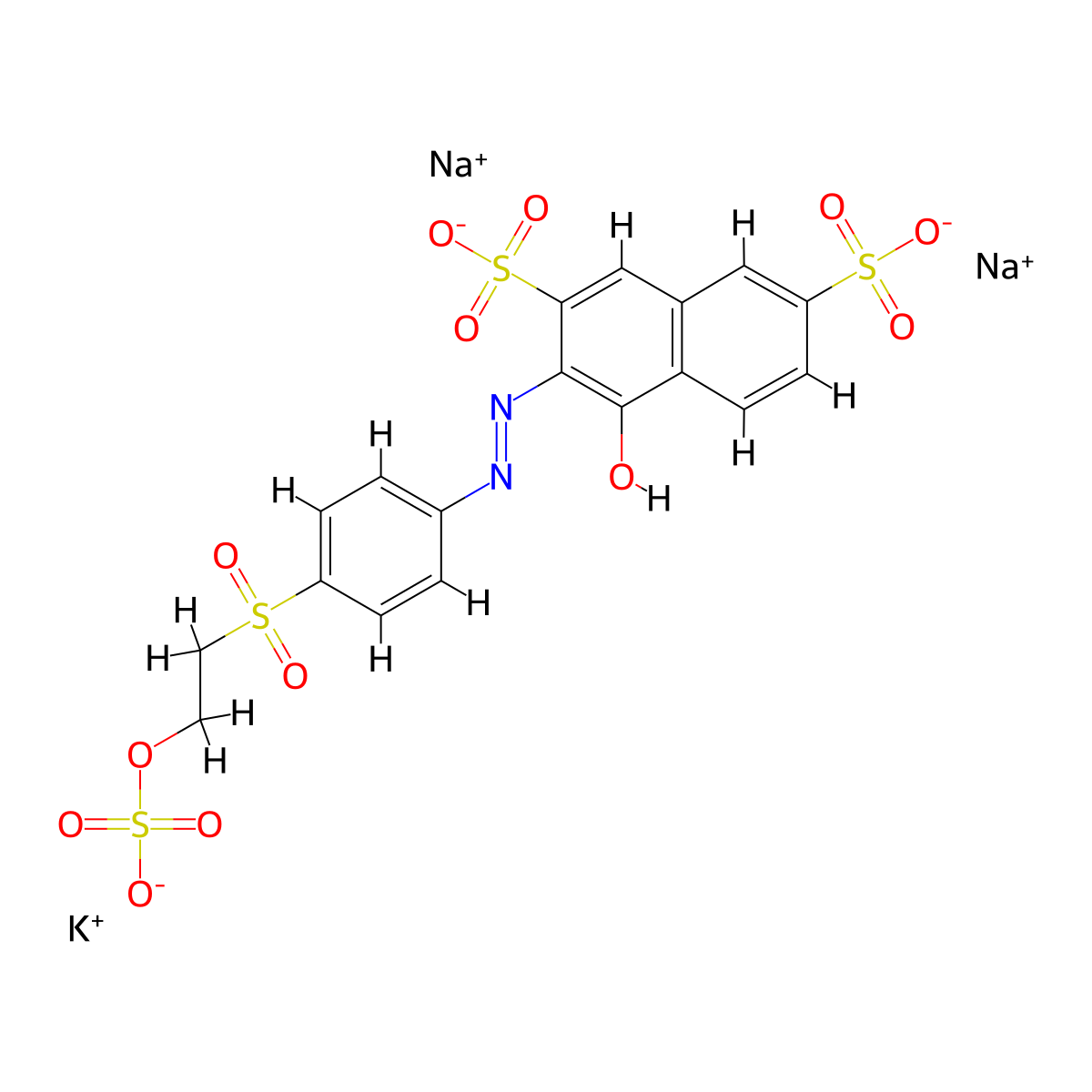 4-Hydroxy-3-((4-((2-(sulphooxy)ethyl)sulphonyl)phenyl)azo)naphthalene-2,7-disulphonic acid, potassium sodium salt molecular structure, CAS 85940-65-4