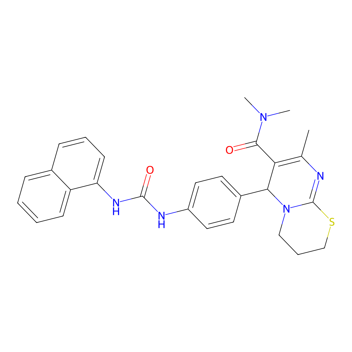 3,4-Dihydro-N,N,8-trimethyl-6-[4-[[(1-naphthalenylamino)carbonyl]amino]phenyl]-2H,6H-pyrimido[2,1-b][1,3]thiazine-7-carboxamide molecular structure, CAS 859458-87-0