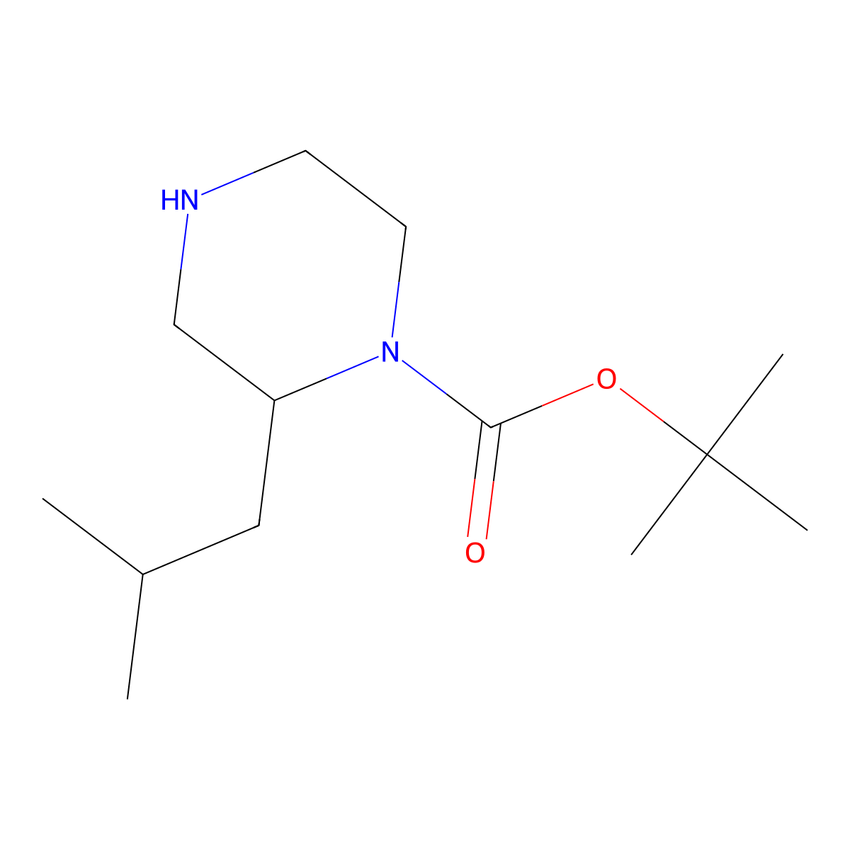 Tert-butyl 2-isobutylpiperazine-1-carboxylate molecular structure, CAS 859518-31-3