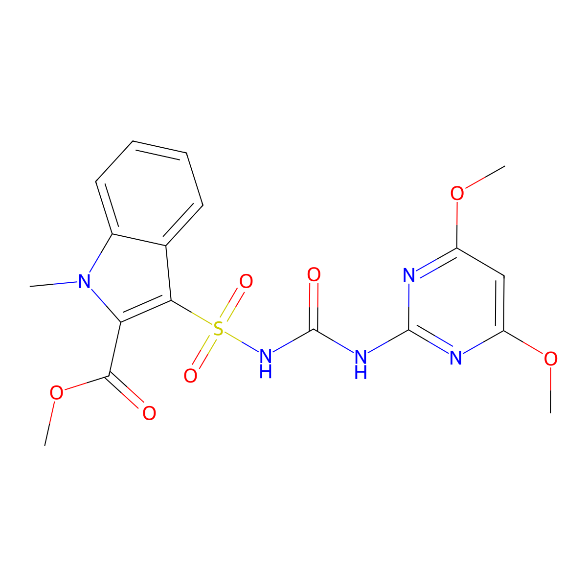 methyl 3-{[(4,6-dimethoxypyrimidin-2-yl)carbamoyl]sulfamoyl}-1-methyl-1H-indole-2-carboxylate molecular structure, CAS 85953-49-7