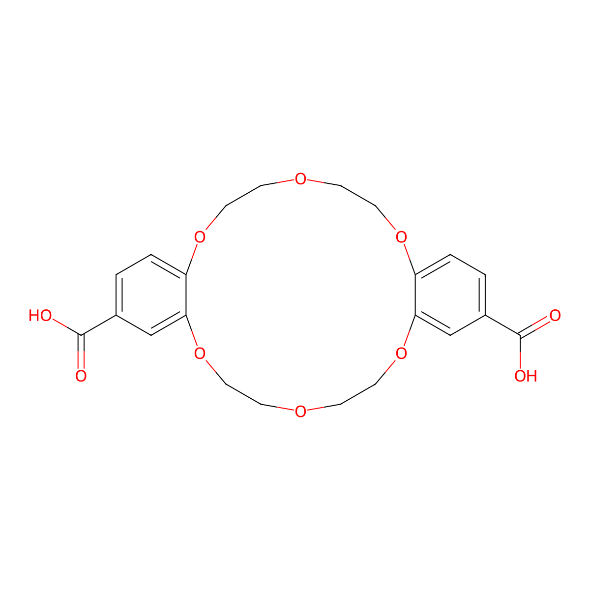 6,7,9,10,17,18,20,21-Octahydrodibenzo[b,k][1,4,7,10,13,16]hexaoxacyclooctadecine-2,14-dicarboxylic acid molecular structure, CAS 85953-90-8