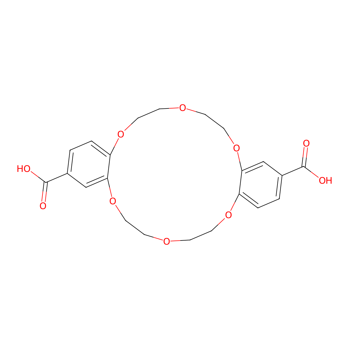 6,7,9,10,17,18,20,21-Octahydrodibenzo[b,k][1,4,7,10,13,16]hexaoxacyclooctadecine-2,13-dicarboxylic acid molecular structure, CAS 85953-91-9