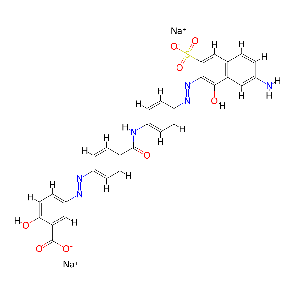 Benzoic acid, 5-(2-(4-(((4-(2-(7-amino-1-hydroxy-3-sulfo-2-naphthalenyl)diazenyl)phenyl)amino)carbonyl)phenyl)diazenyl)-2-hydroxy-, sodium salt (1:2) molecular structure, CAS 85959-47-3