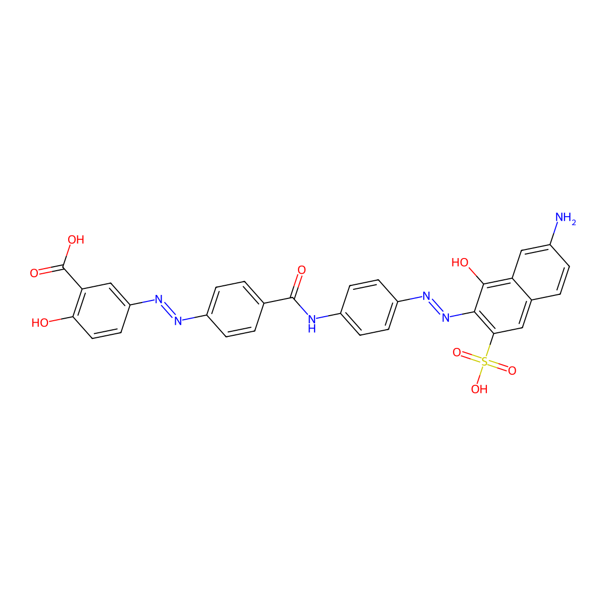 5-((4-(((4-((7-Amino-1-hydroxy-3-sulpho-2-naphthyl)azo)phenyl)amino)carbonyl)phenyl)azo)salicylic acid molecular structure, CAS 85959-48-4