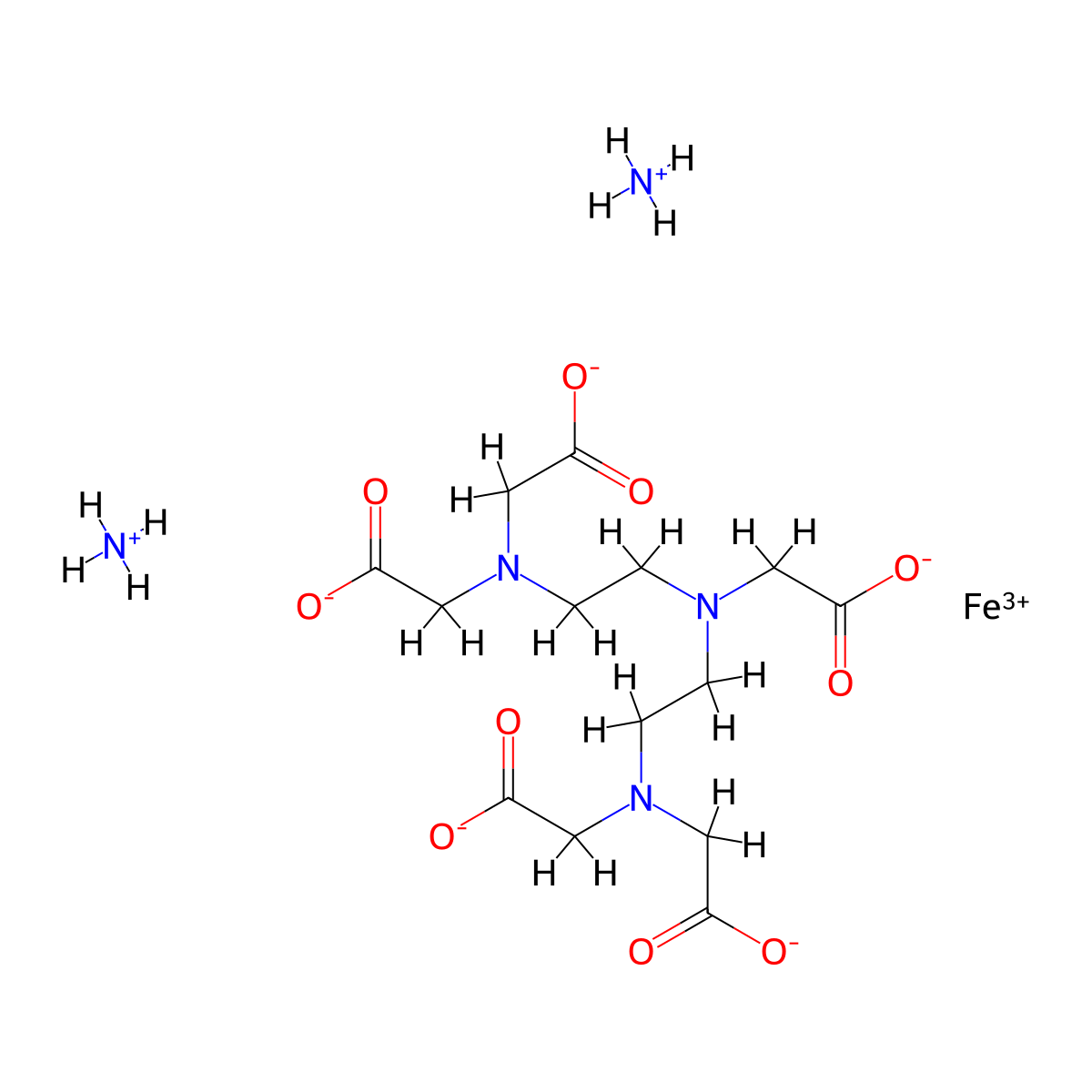 Diammonium (N,N-bis(2-(bis(carboxymethyl)amino)ethyl)glycinato(5-))ferrate(2-) molecular structure, CAS 85959-68-8