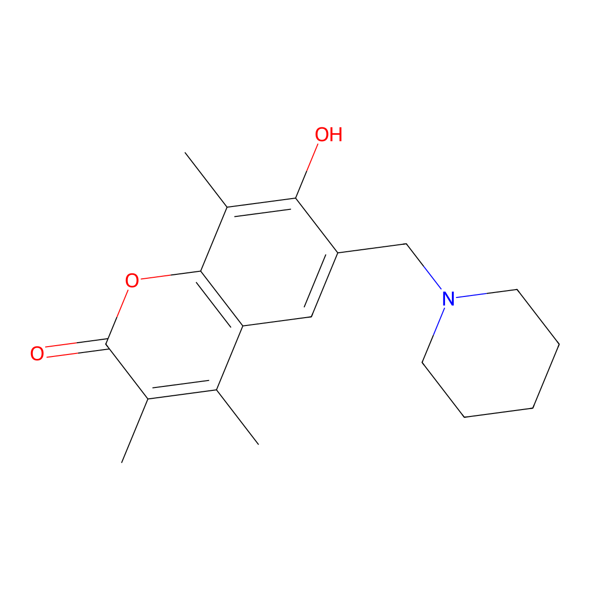 7-hydroxy-3,4,8-trimethyl-6-(piperidin-1-ylmethyl)-2H-chromen-2-one molecular structure, CAS 859658-34-7