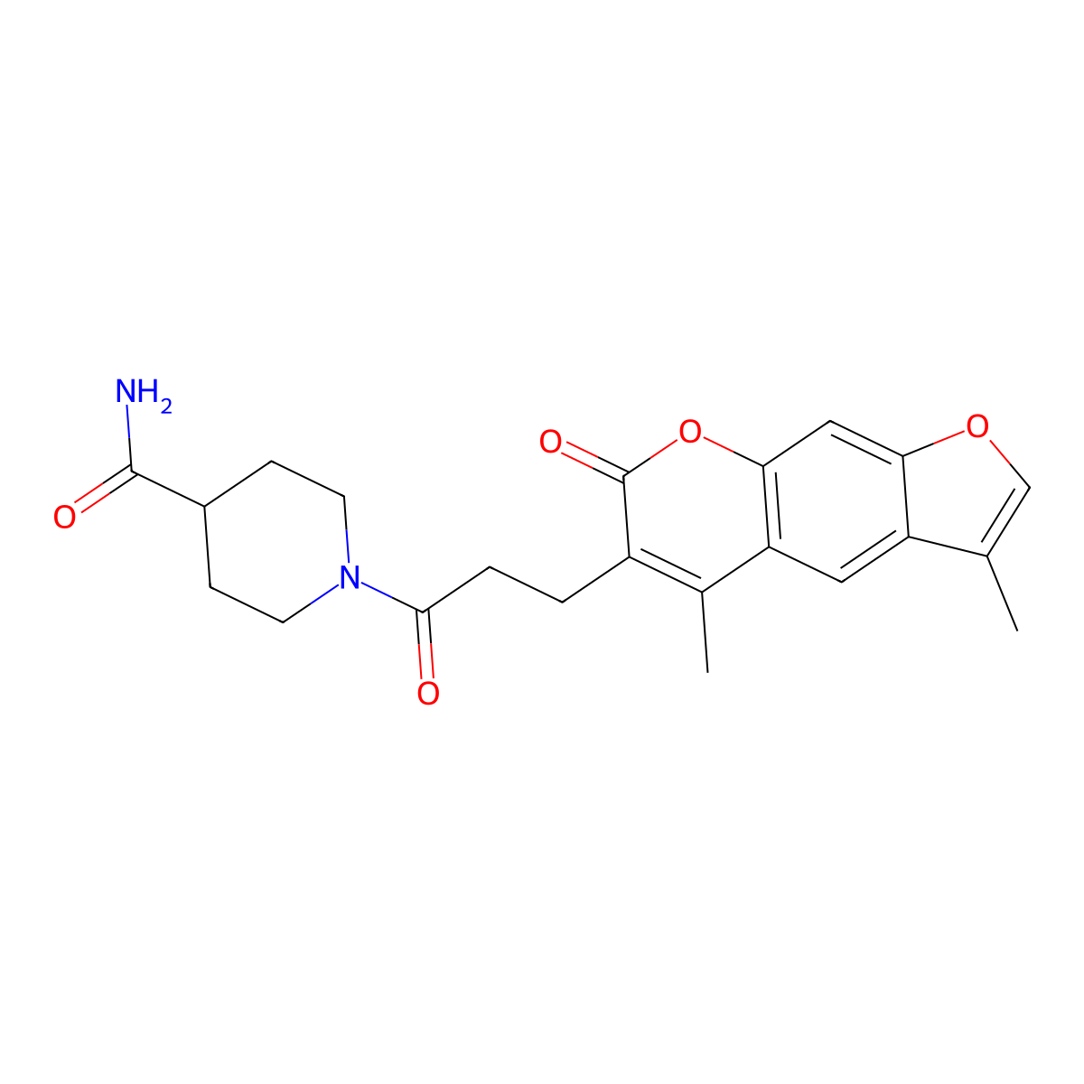 1-[3-(3,5-dimethyl-7-oxo-7H-furo[3,2-g]chromen-6-yl)propanoyl]piperidine-4-carboxamide molecular structure, CAS 859659-11-3