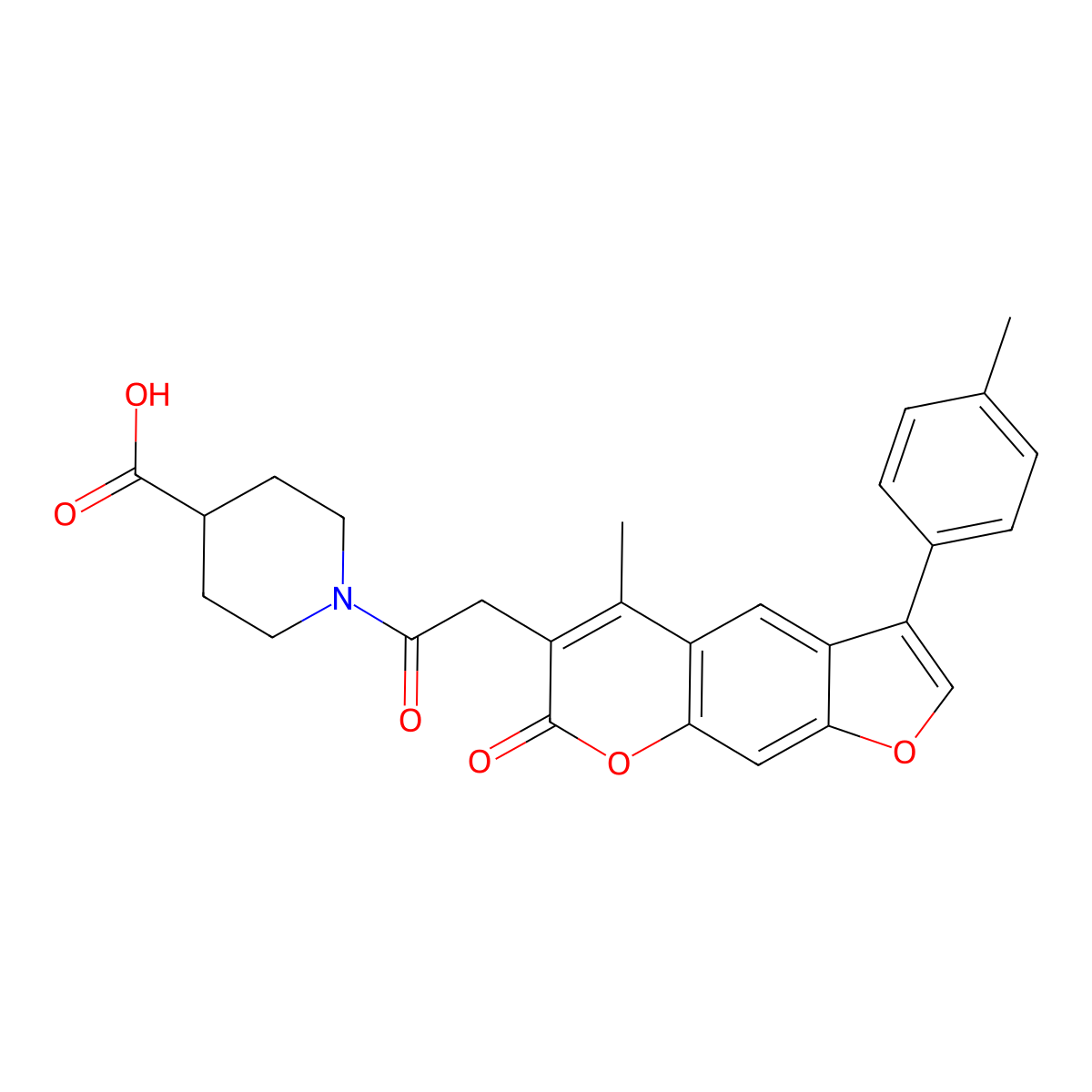 1-{[5-methyl-3-(4-methylphenyl)-7-oxo-7H-furo[3,2-g]chromen-6-yl]acetyl}piperidine-4-carboxylic acid molecular structure, CAS 859660-25-6