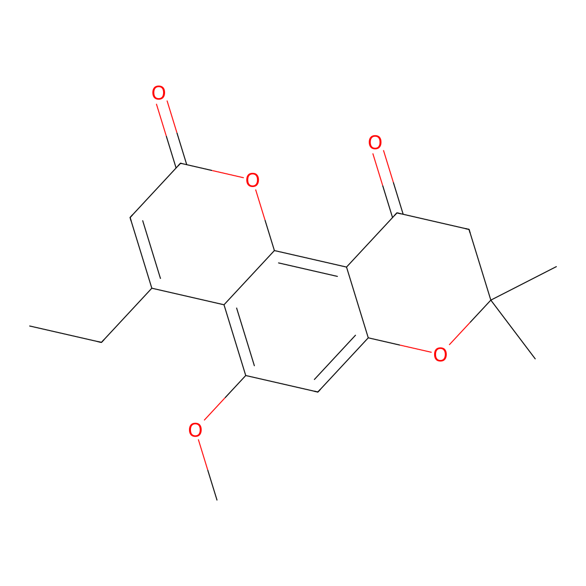 4-ethyl-5-methoxy-8,8-dimethyl-8,9-dihydro-2H,10H-pyrano[2,3-f]chromene-2,10-dione molecular structure, CAS 859662-09-2
