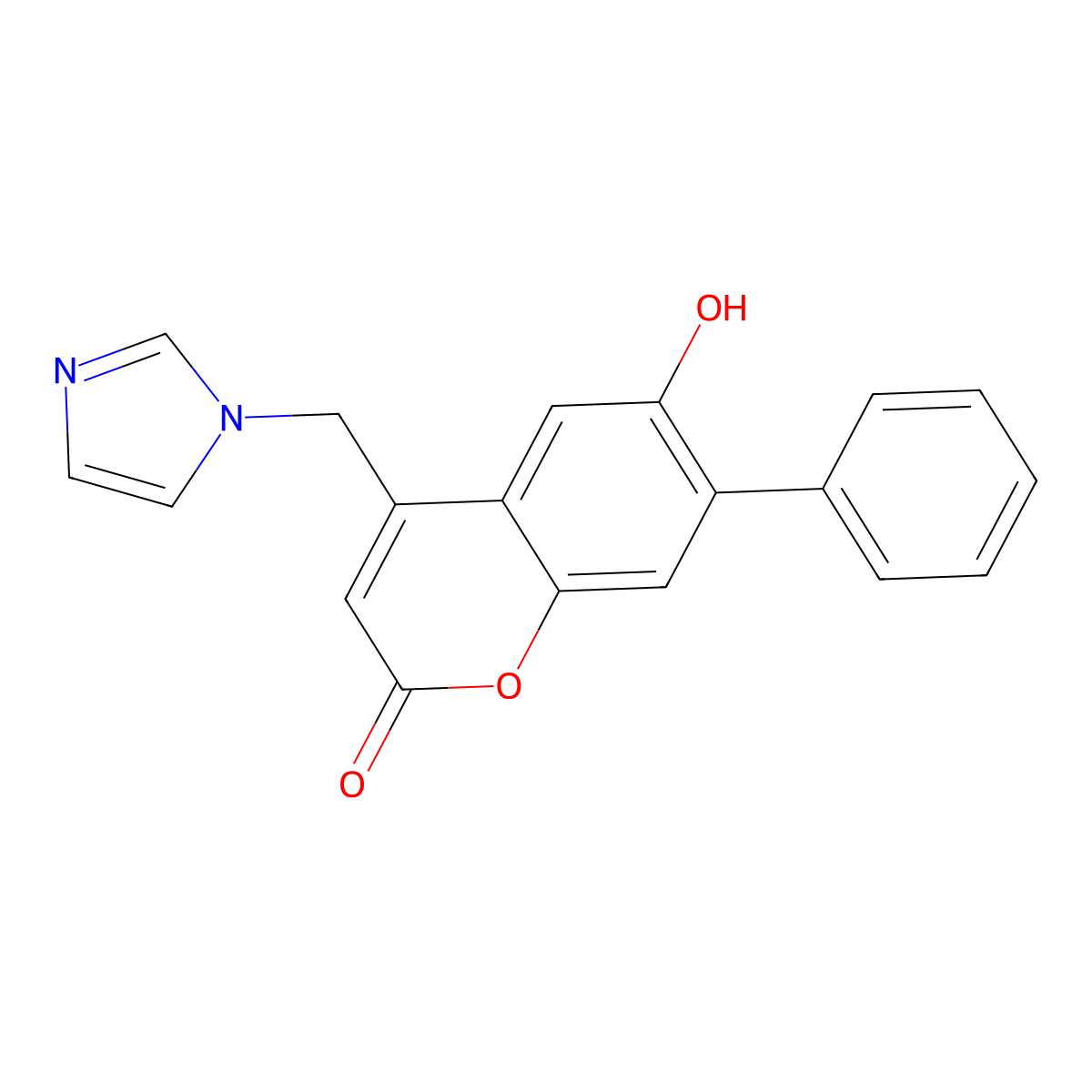 6-Hydroxy-4-(imidazol-1-ylmethyl)-7-phenylchromen-2-one molecular structure, CAS 859662-51-4