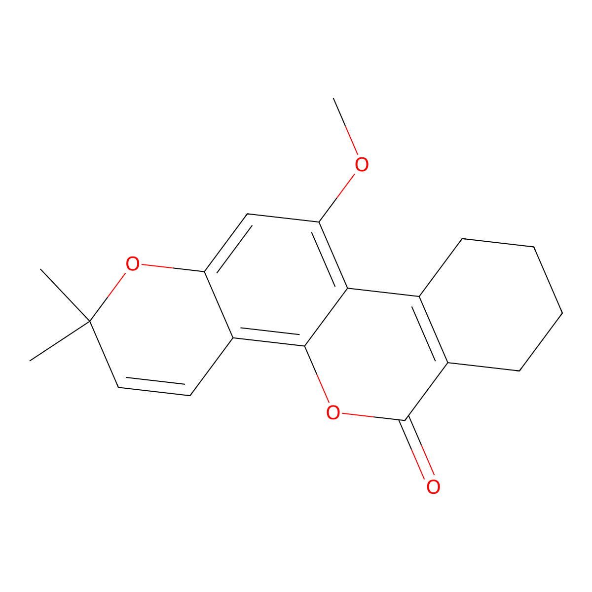 11-methoxy-2,2-dimethyl-7,8,9,10-tetrahydro-2H,6H-benzo[c]pyrano[2,3-h]chromen-6-one molecular structure, CAS 859662-57-0