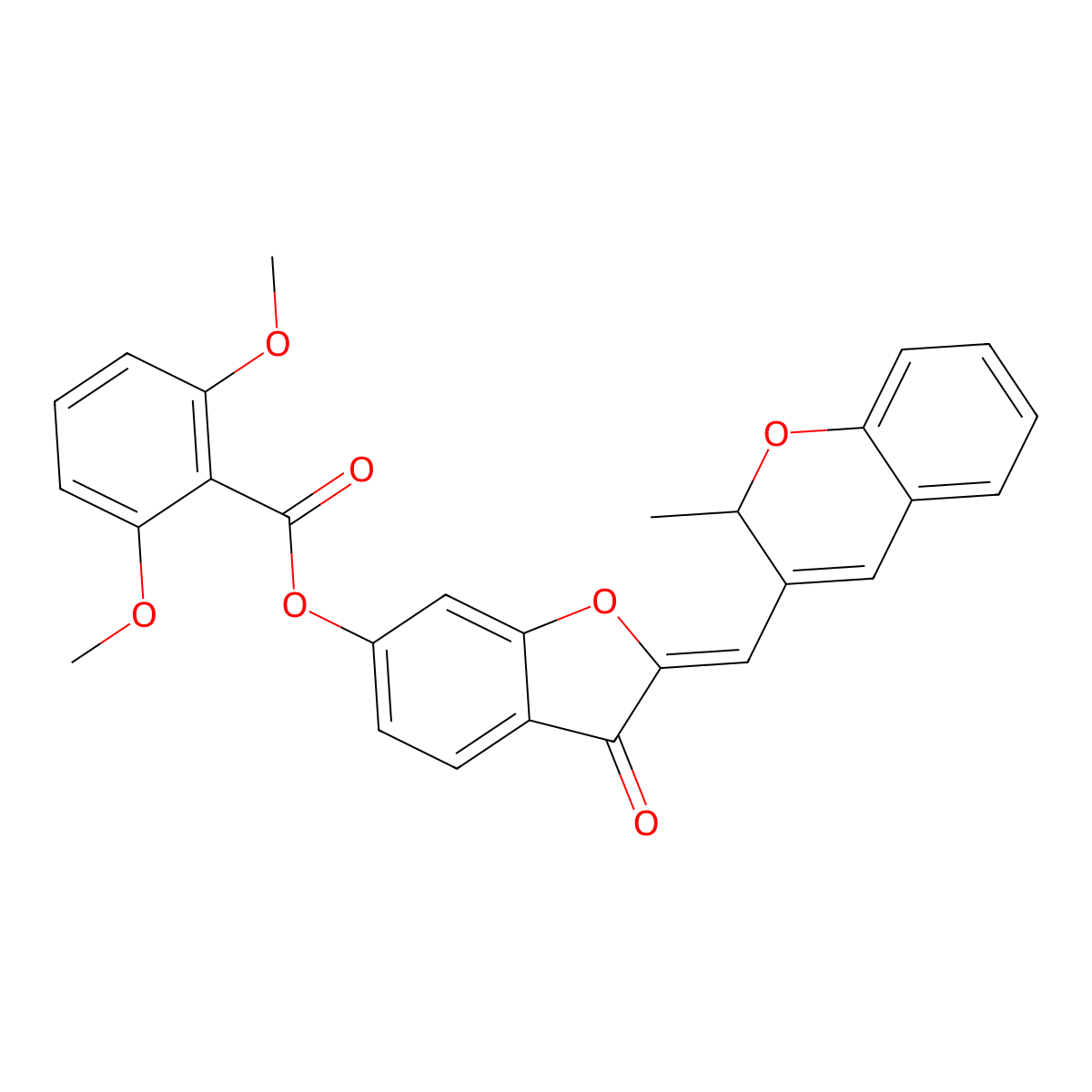 2,3-Dihydro-2-[(2-methyl-2H-1-benzopyran-3-yl)methylene]-3-oxo-6-benzofuranyl 2,6-dimethoxybenzoate molecular structure, CAS 859663-76-6
