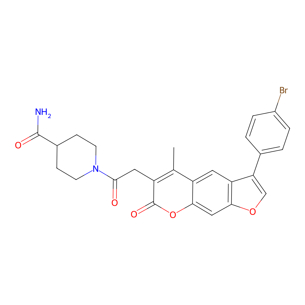 1-{[3-(4-bromophenyl)-5-methyl-7-oxo-7H-furo[3,2-g]chromen-6-yl]acetyl}-4-piperidinecarboxamide molecular structure, CAS 859664-34-9
