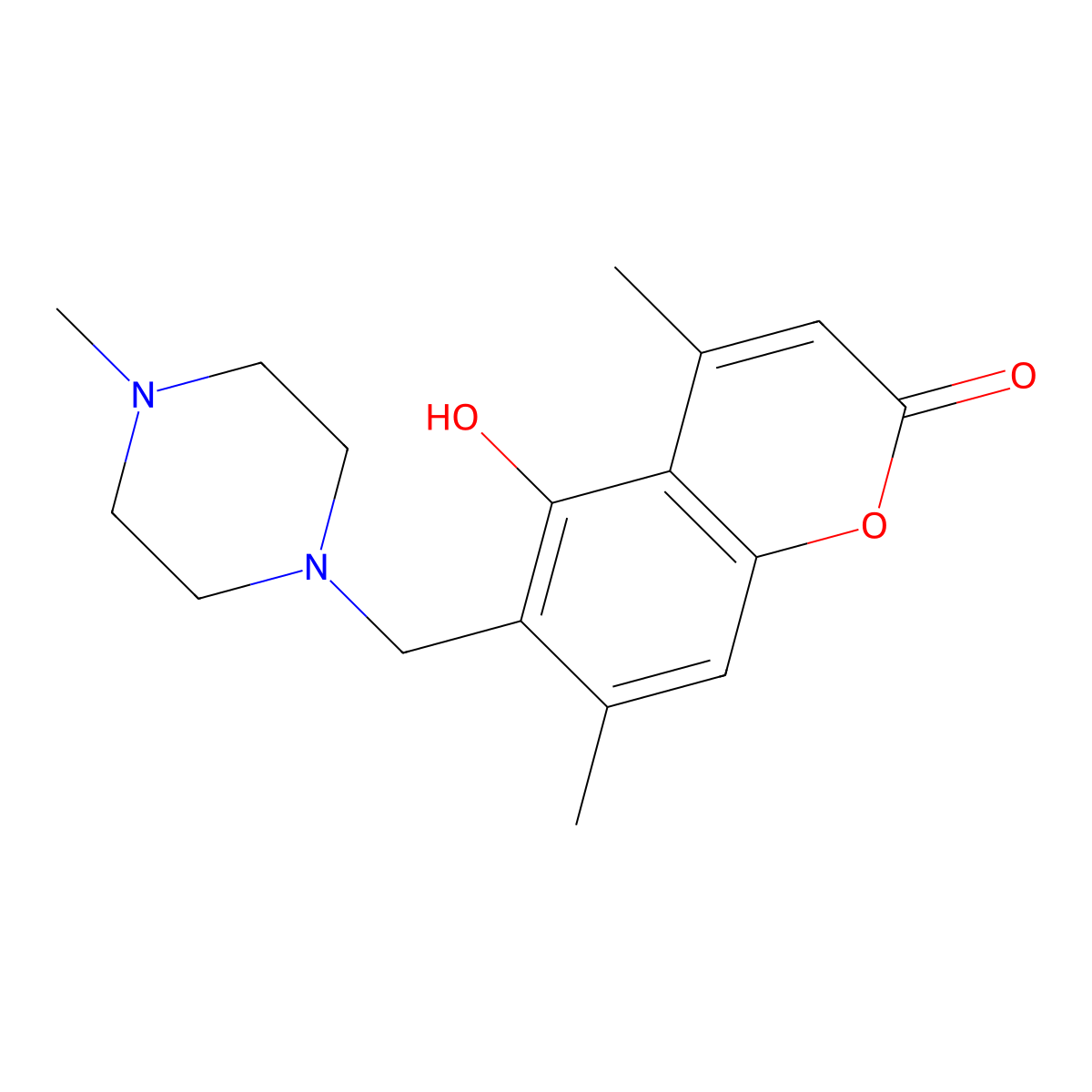 5-hydroxy-4,7-dimethyl-6-[(4-methylpiperazino)methyl]-2H-chromen-2-one molecular structure, CAS 859664-47-4