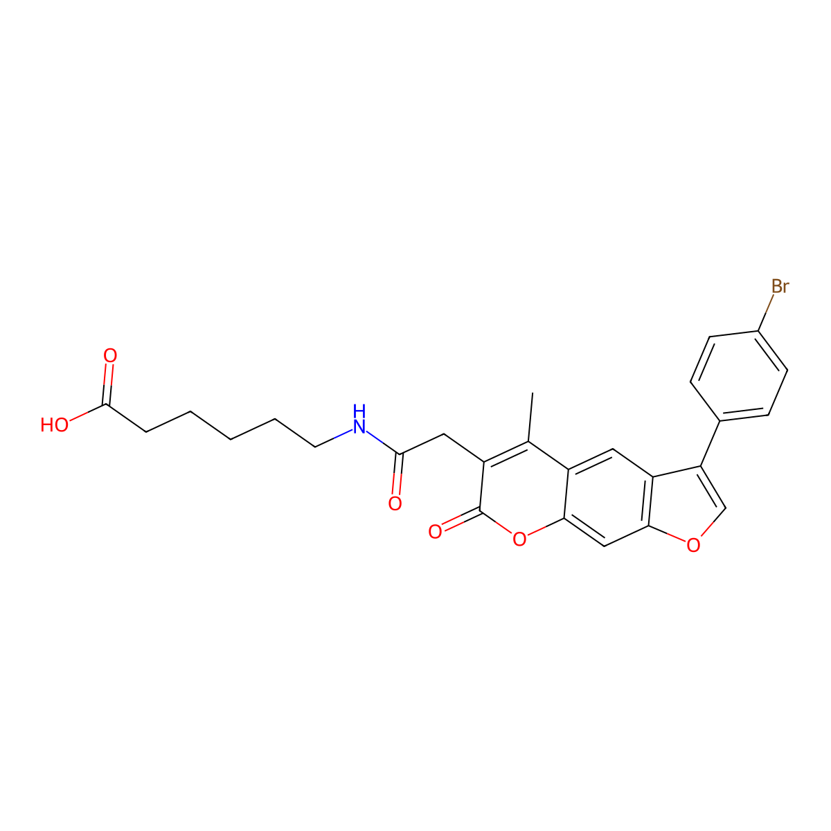 6-({[3-(4-bromophenyl)-5-methyl-7-oxo-7H-furo[3,2-g]chromen-6-yl]acetyl}amino)hexanoic acid molecular structure, CAS 859664-69-0