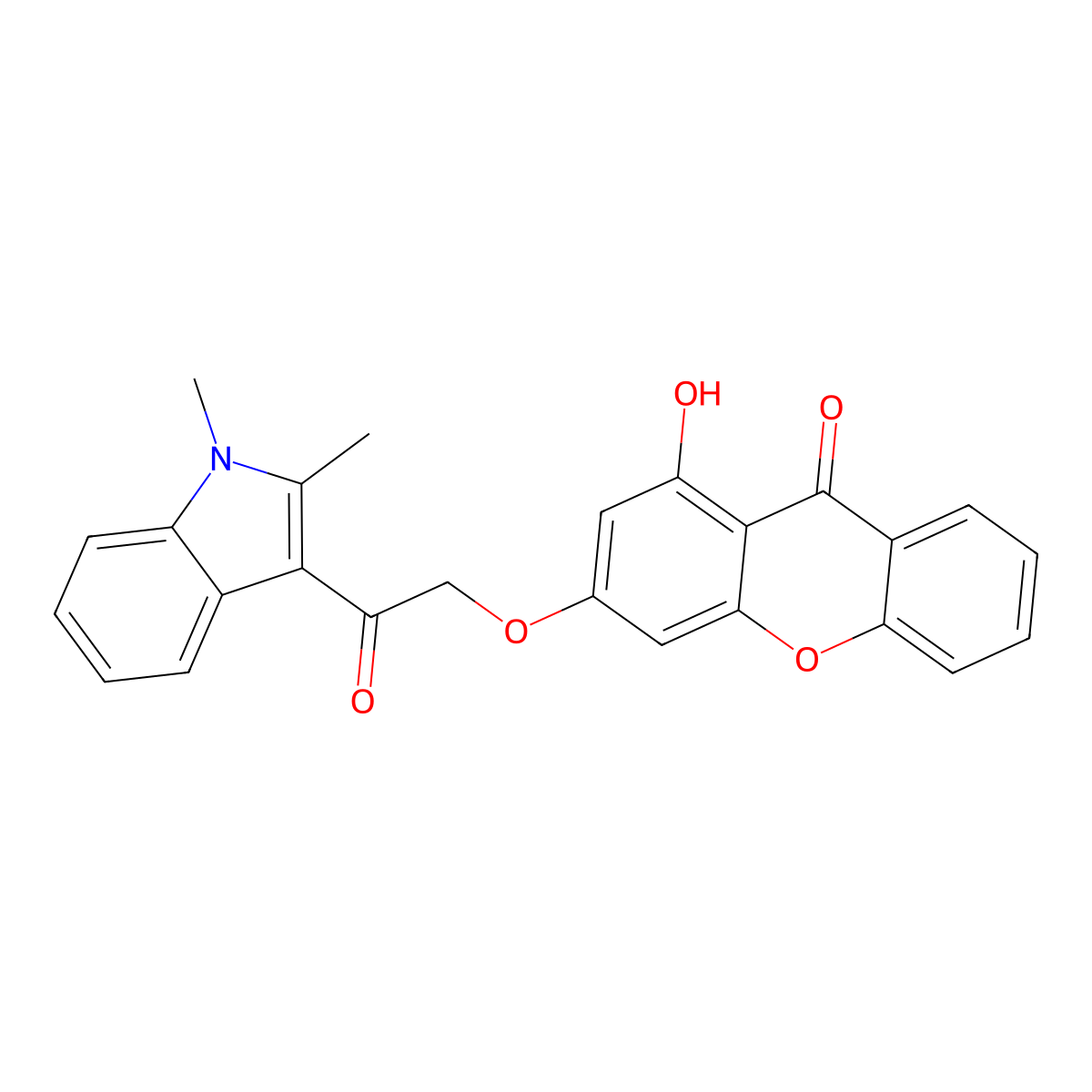 3-[2-(1,2-dimethyl-1H-indol-3-yl)-2-oxoethoxy]-1-hydroxy-9H-xanthen-9-one molecular structure, CAS 859665-12-6