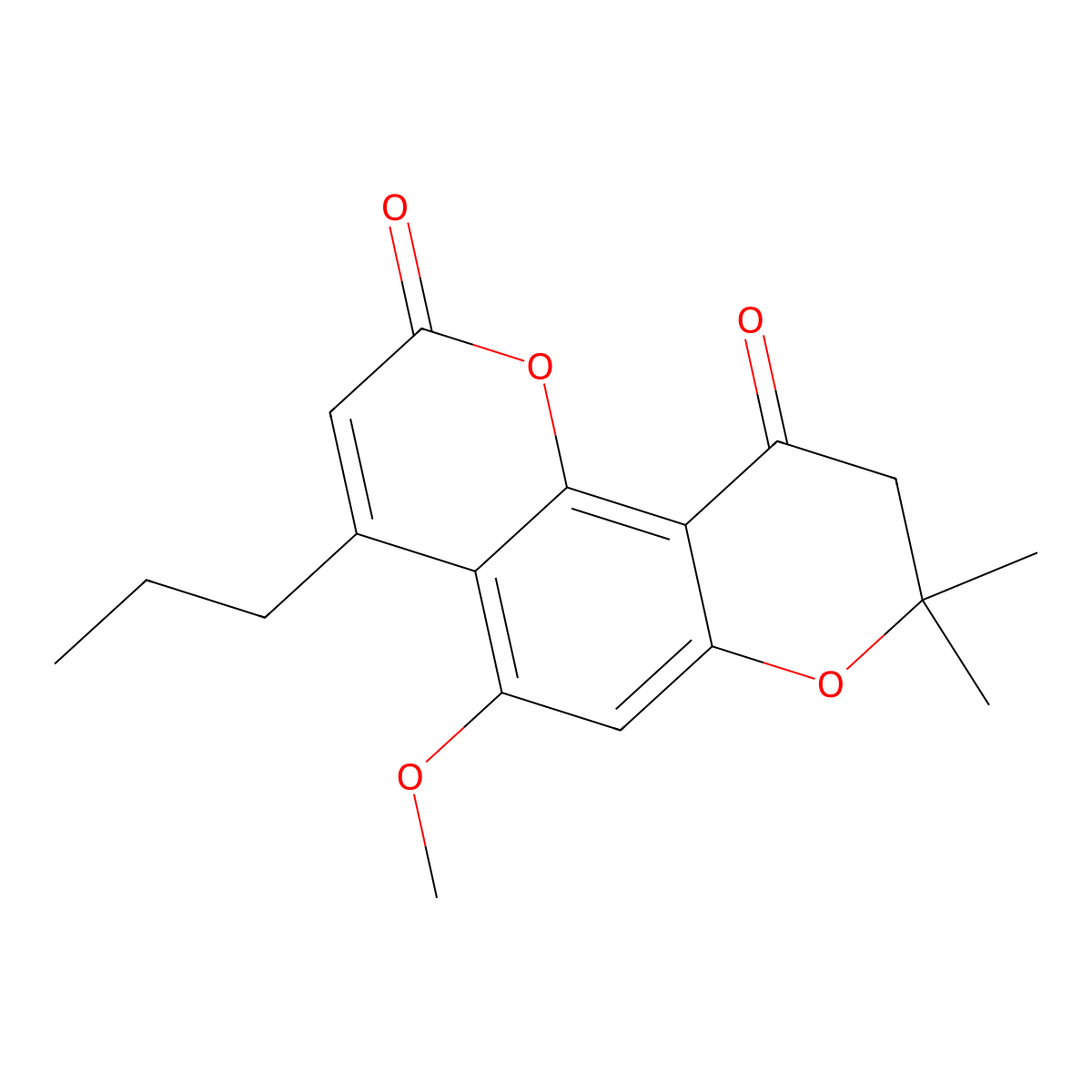 5-methoxy-8,8-dimethyl-4-propyl-8,9-dihydro-2H,10H-pyrano[2,3-f]chromene-2,10-dione molecular structure, CAS 859665-16-0