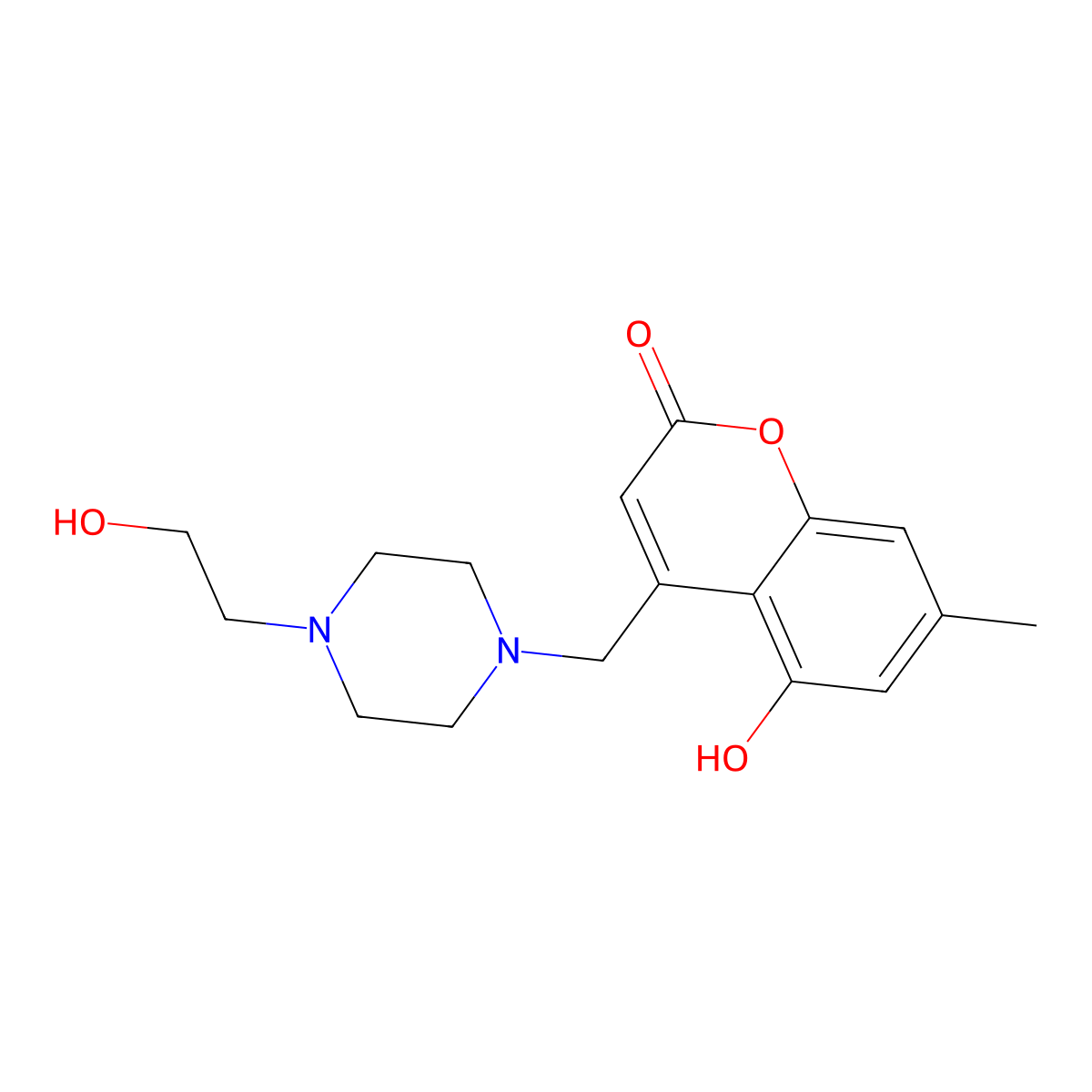 5-hydroxy-4-((4-(2-hydroxyethyl)piperazin-1-yl)methyl)-7-methyl-2H-chromen-2-one molecular structure, CAS 859667-33-7