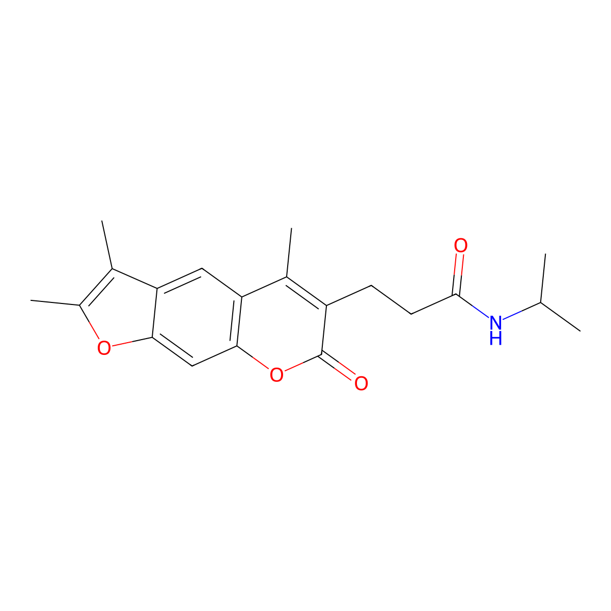N-isopropyl-3-(2,3,5-trimethyl-7-oxo-7H-furo[3,2-g]chromen-6-yl)propanamide molecular structure, CAS 859667-53-1