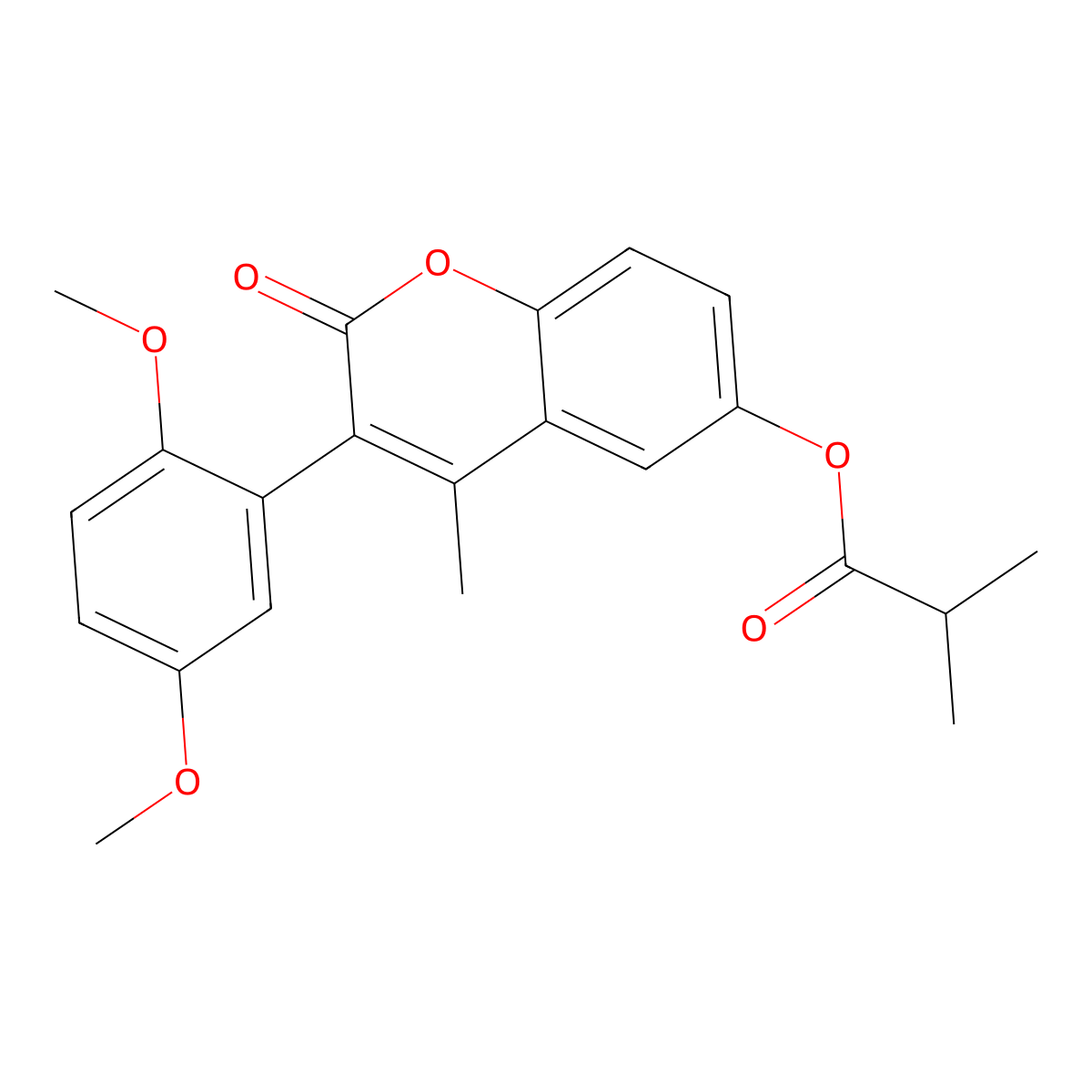 3-(2,5-dimethoxyphenyl)-4-methyl-2-oxo-2H-chromen-6-yl isobutyrate molecular structure, CAS 859667-83-7