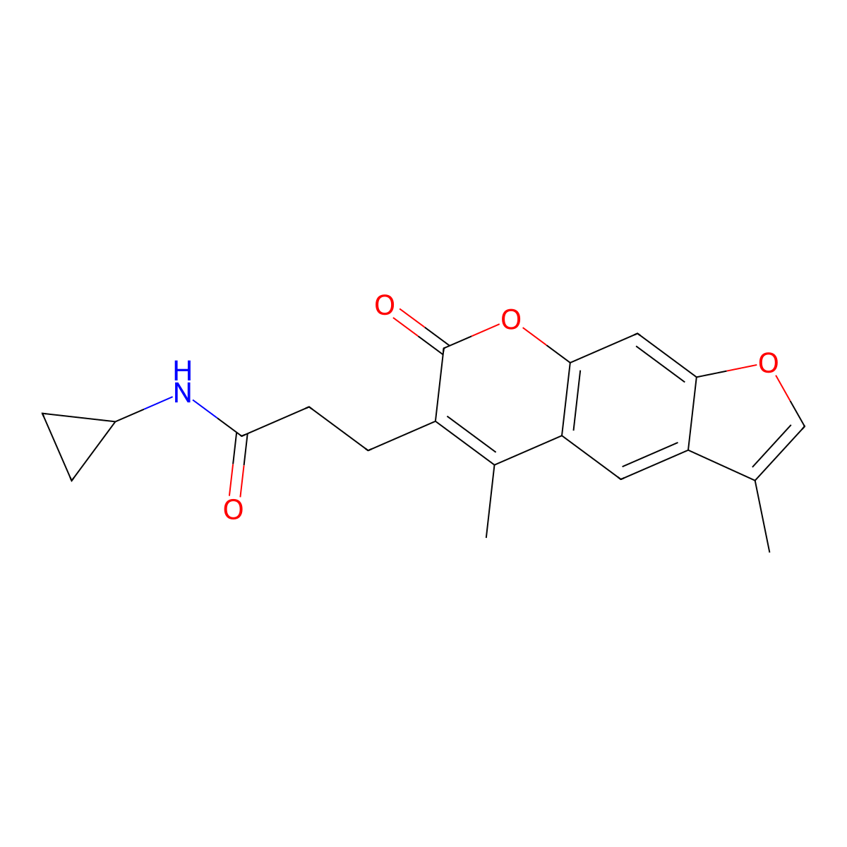 N-cyclopropyl-3-(3,5-dimethyl-7-oxofuro[3,2-g]chromen-6-yl)propanamide molecular structure, CAS 859667-86-0