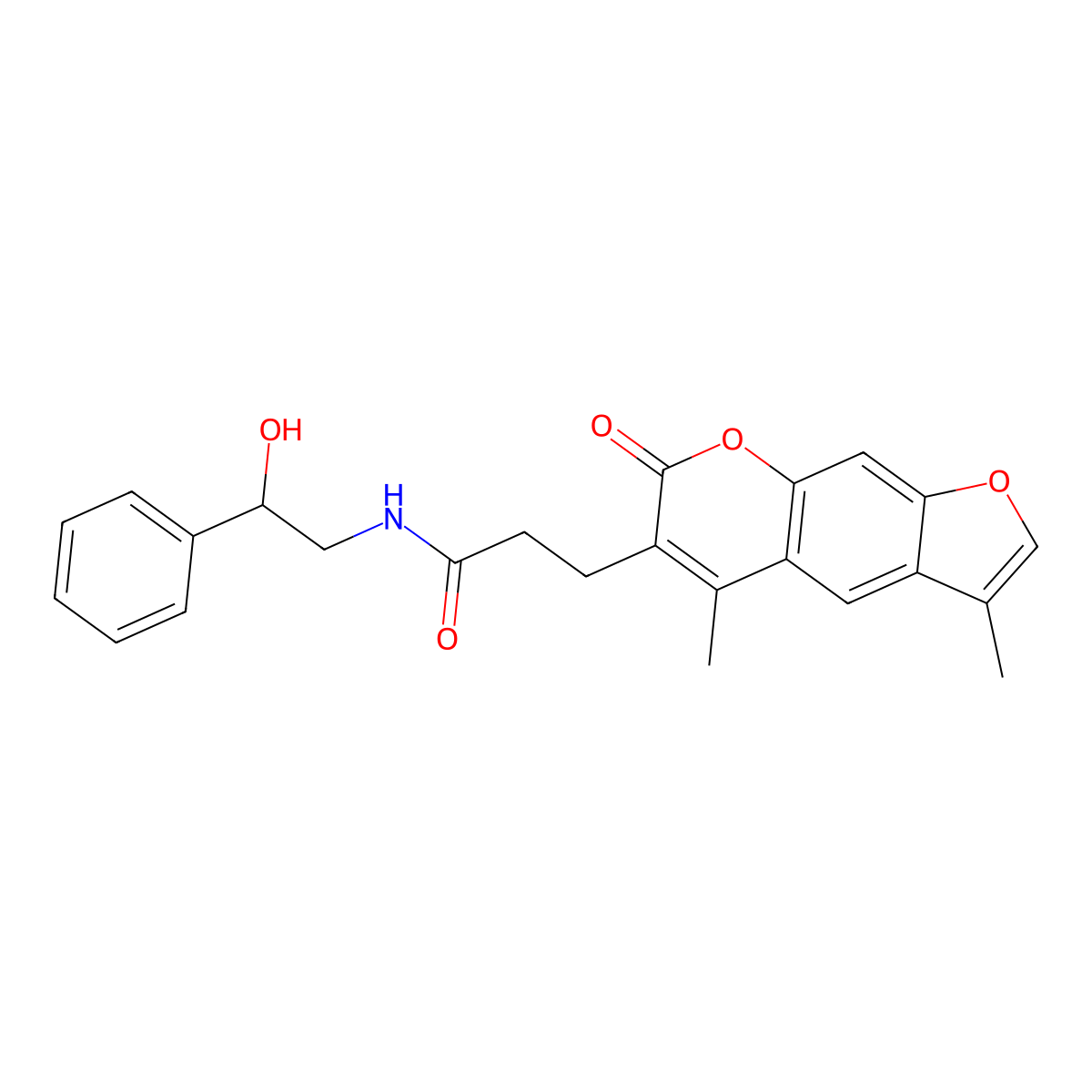 3-(3,5-dimethyl-7-oxo-7H-furo[3,2-g]chromen-6-yl)-N-(2-hydroxy-2-phenylethyl)propanamide molecular structure, CAS 859668-15-8