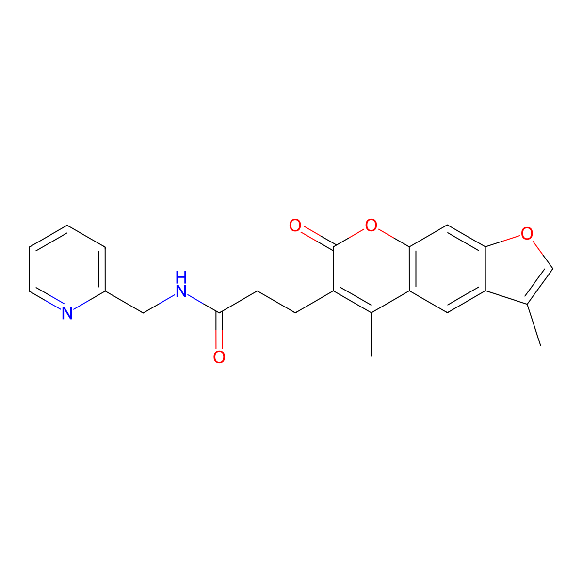 3-(3,5-dimethyl-7-oxofuro[3,2-g]chromen-6-yl)-N-(pyridin-2-ylmethyl)propanamide molecular structure, CAS 859668-20-5