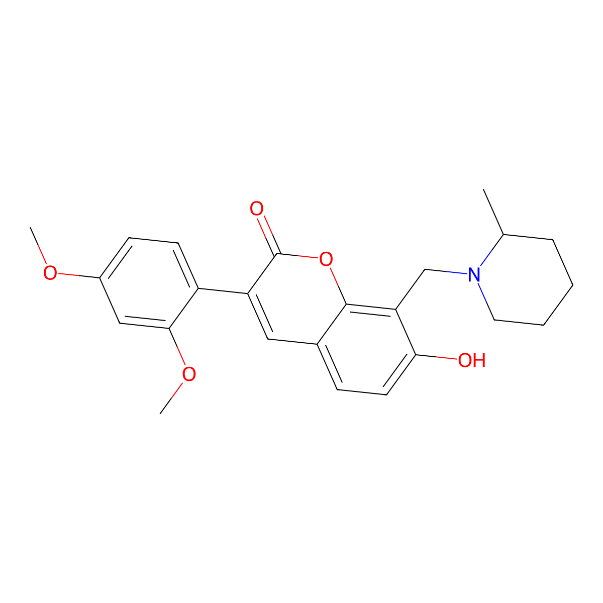 3-(2,4-dimethoxyphenyl)-7-hydroxy-8-((2-methylpiperidin-1-yl)methyl)-2H-chromen-2-one molecular structure, CAS 859668-53-4