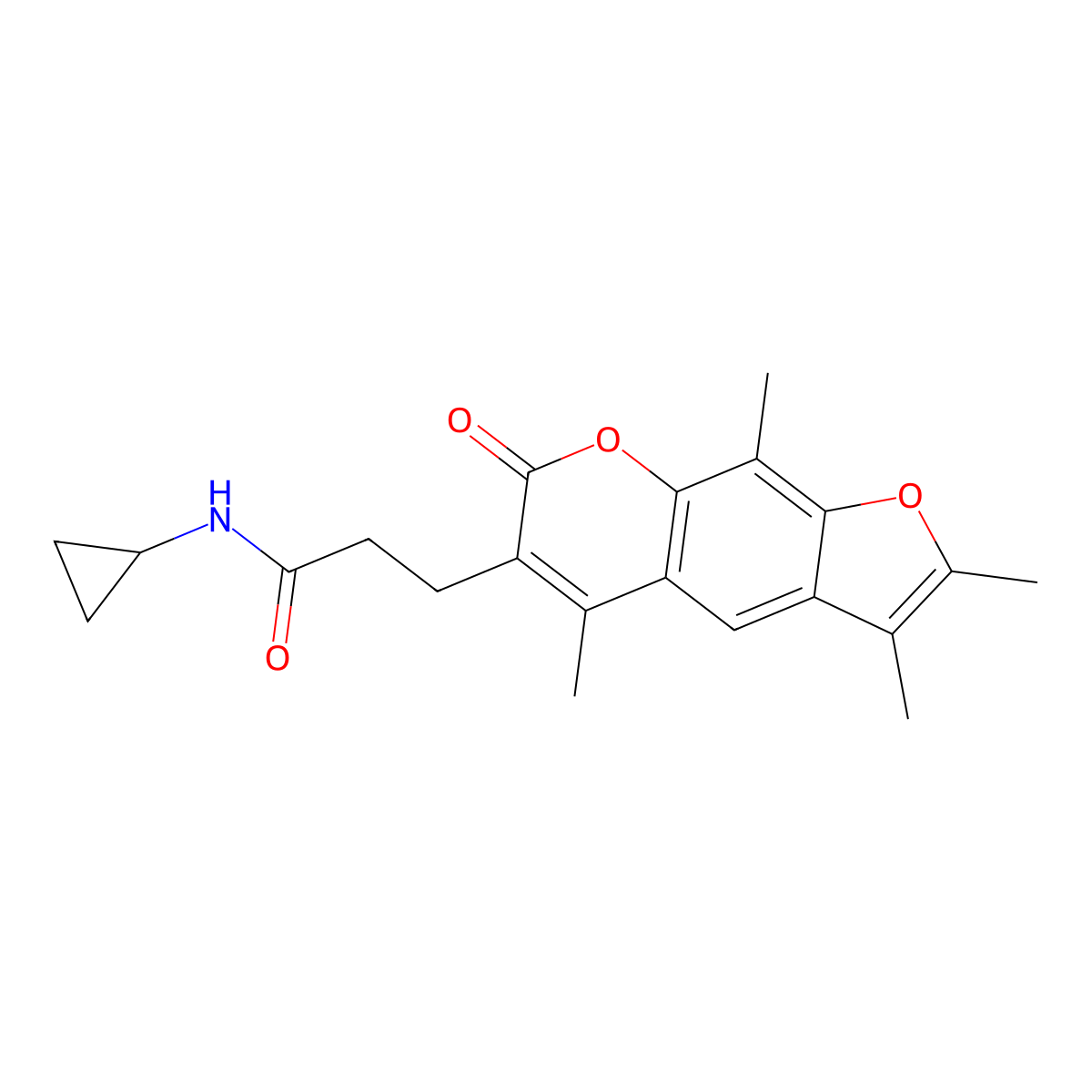 N-cyclopropyl-3-(2,3,5,9-tetramethyl-7-oxo-7H-furo[3,2-g]chromen-6-yl)propanamide molecular structure, CAS 859668-66-9