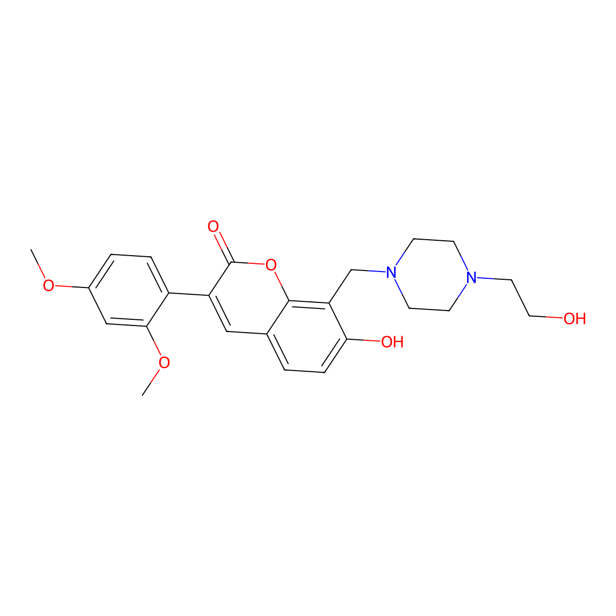 3-(2,4-dimethoxyphenyl)-7-hydroxy-8-((4-(2-hydroxyethyl)piperazin-1-yl)methyl)-2H-chromen-2-one molecular structure, CAS 859668-94-3