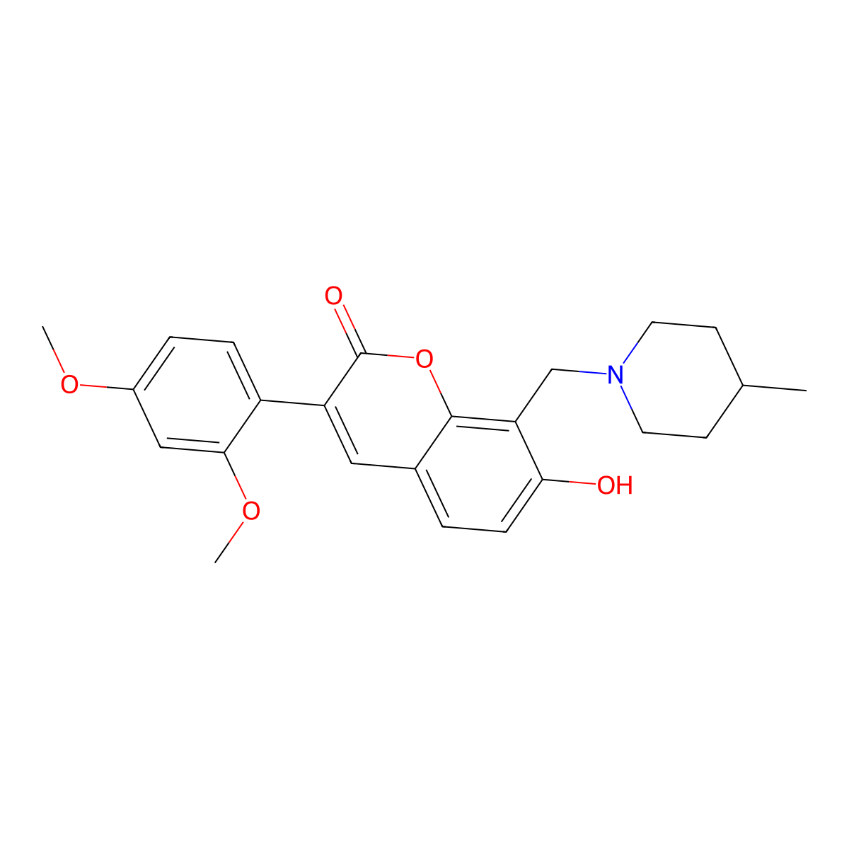 3-(2,4-dimethoxyphenyl)-7-hydroxy-8-((4-methylpiperidin-1-yl)methyl)-2H-chromen-2-one molecular structure, CAS 859669-52-6