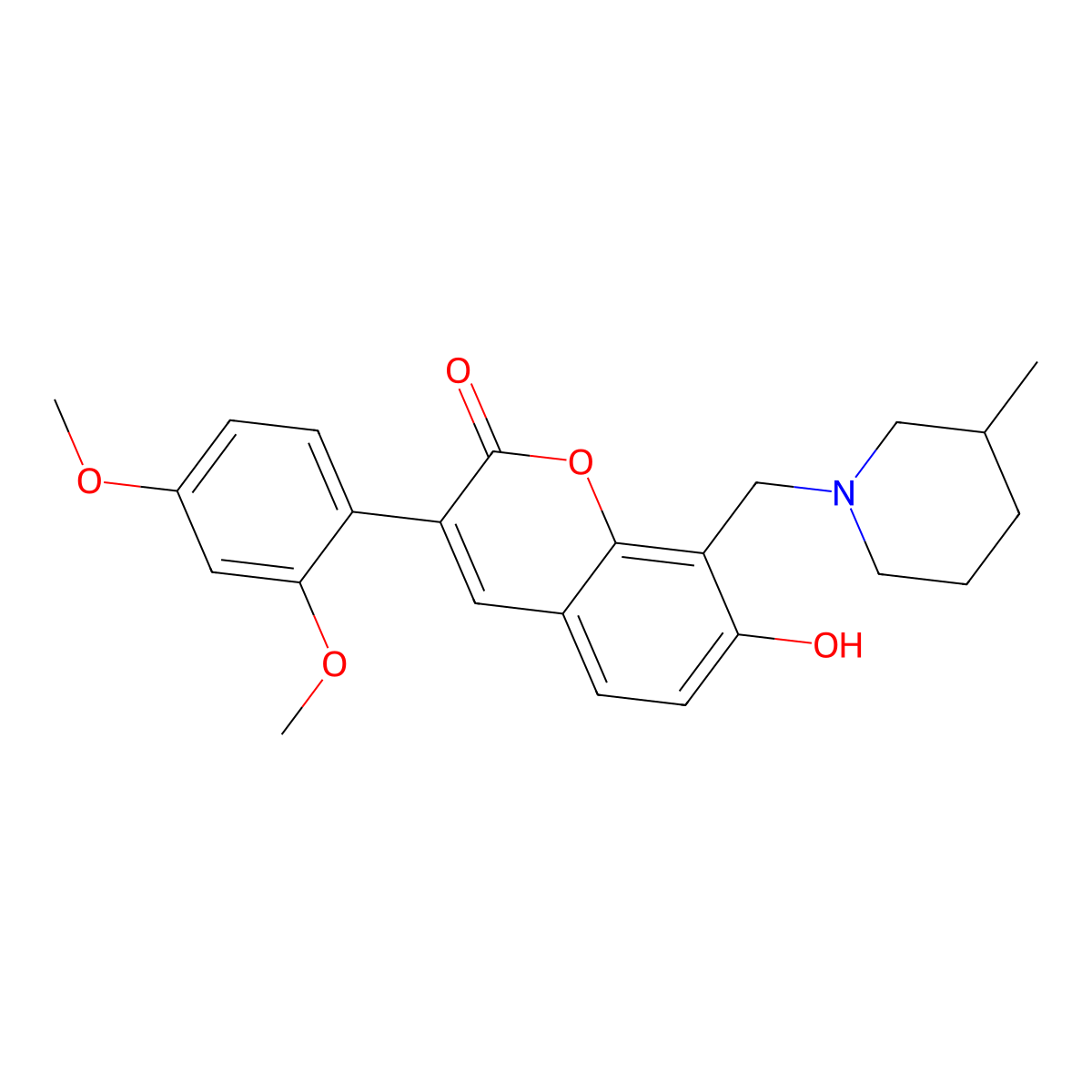 3-(2,4-dimethoxyphenyl)-7-hydroxy-8-[(3-methylpiperidin-1-yl)methyl]-2H-chromen-2-one molecular structure, CAS 859670-46-5