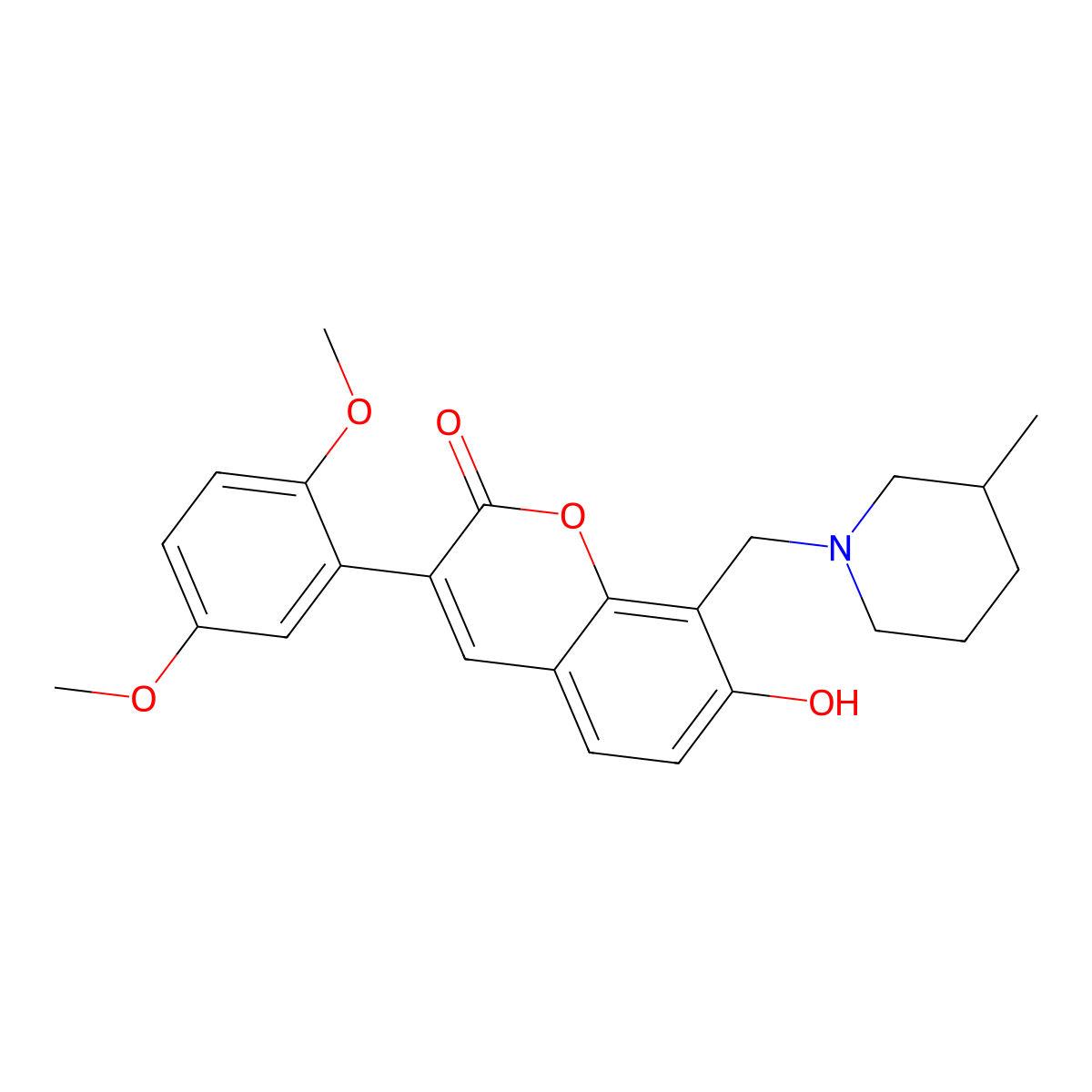3-(2,5-dimethoxyphenyl)-7-hydroxy-8-((3-methylpiperidin-1-yl)methyl)-2H-chromen-2-one molecular structure, CAS 859670-74-9