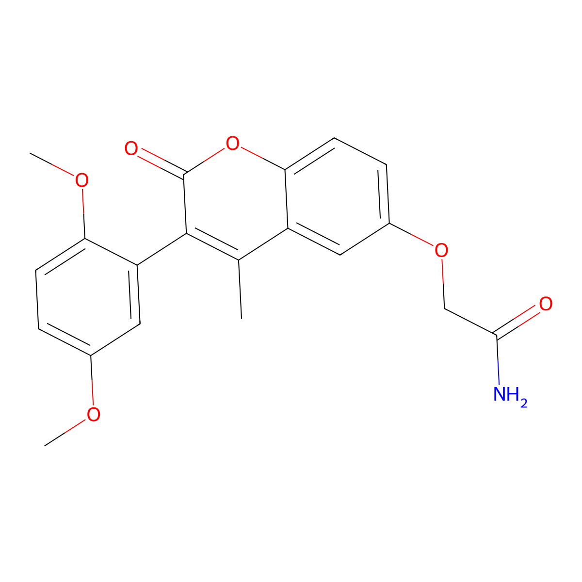 2-((3-(2,5-dimethoxyphenyl)-4-methyl-2-oxo-2H-chromen-6-yl)oxy)acetamide molecular structure, CAS 859670-90-9