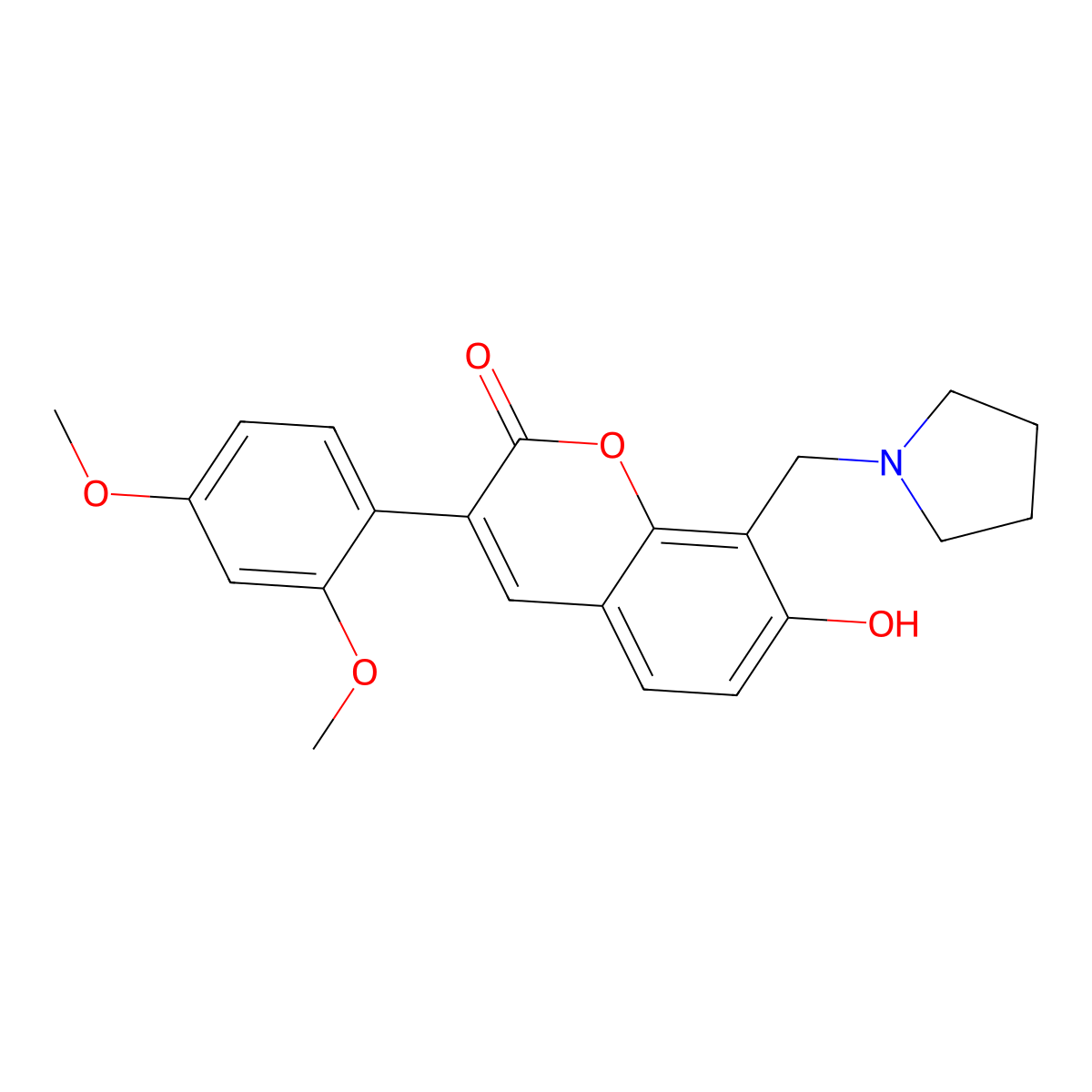 3-(2,4-dimethoxyphenyl)-7-hydroxy-8-(pyrrolidin-1-ylmethyl)-2H-chromen-2-one molecular structure, CAS 859671-36-6