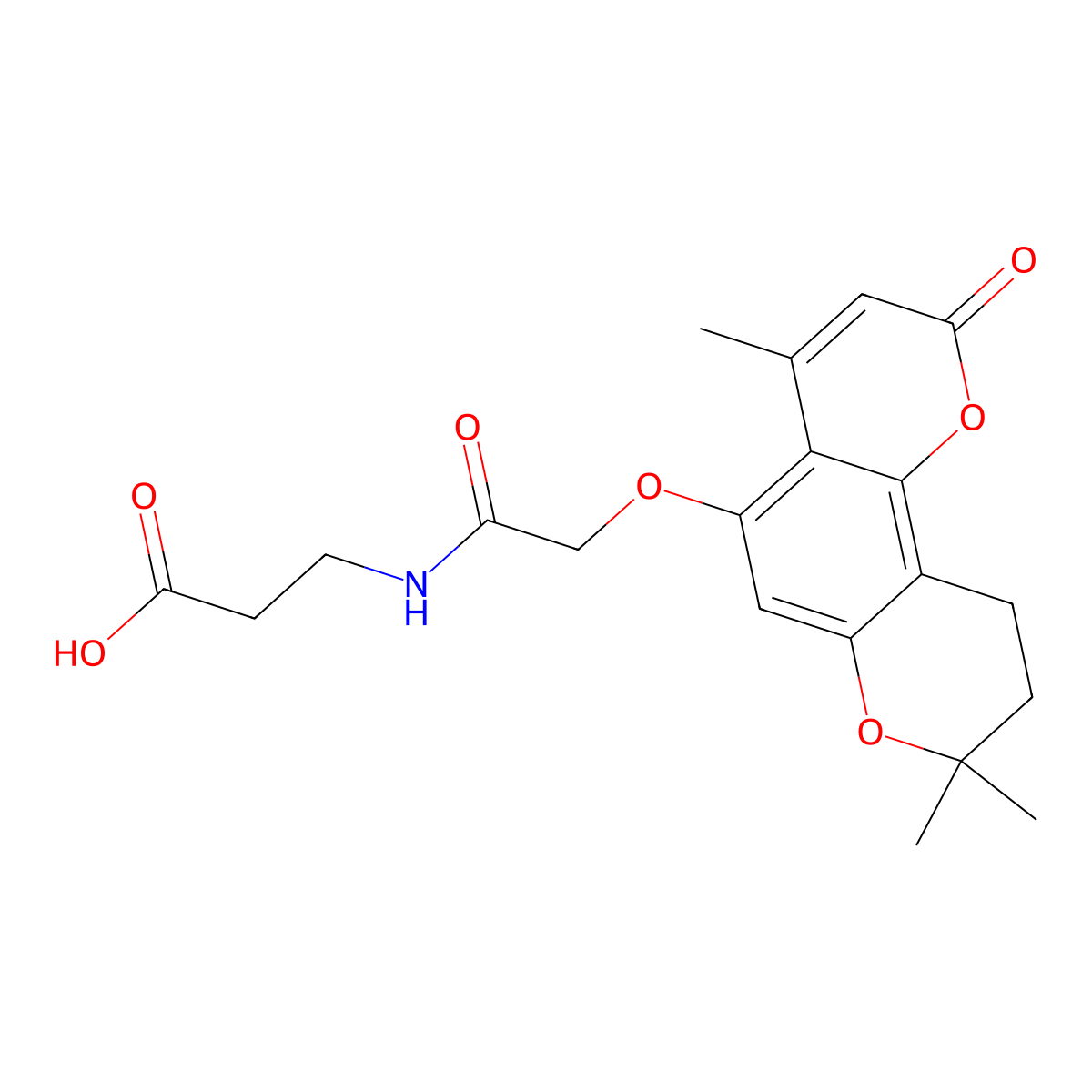 N-{[(4,8,8-trimethyl-2-oxo-9,10-dihydro-2H,8H-pyrano[2,3-f]chromen-5-yl)oxy]acetyl}-beta-alanine molecular structure, CAS 859671-42-4