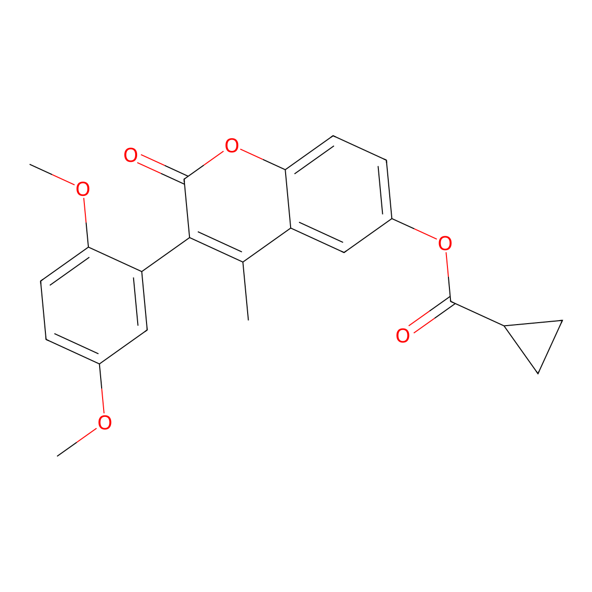 3-(2,5-dimethoxyphenyl)-4-methyl-2-oxo-2H-chromen-6-yl cyclopropanecarboxylate molecular structure, CAS 859671-50-4