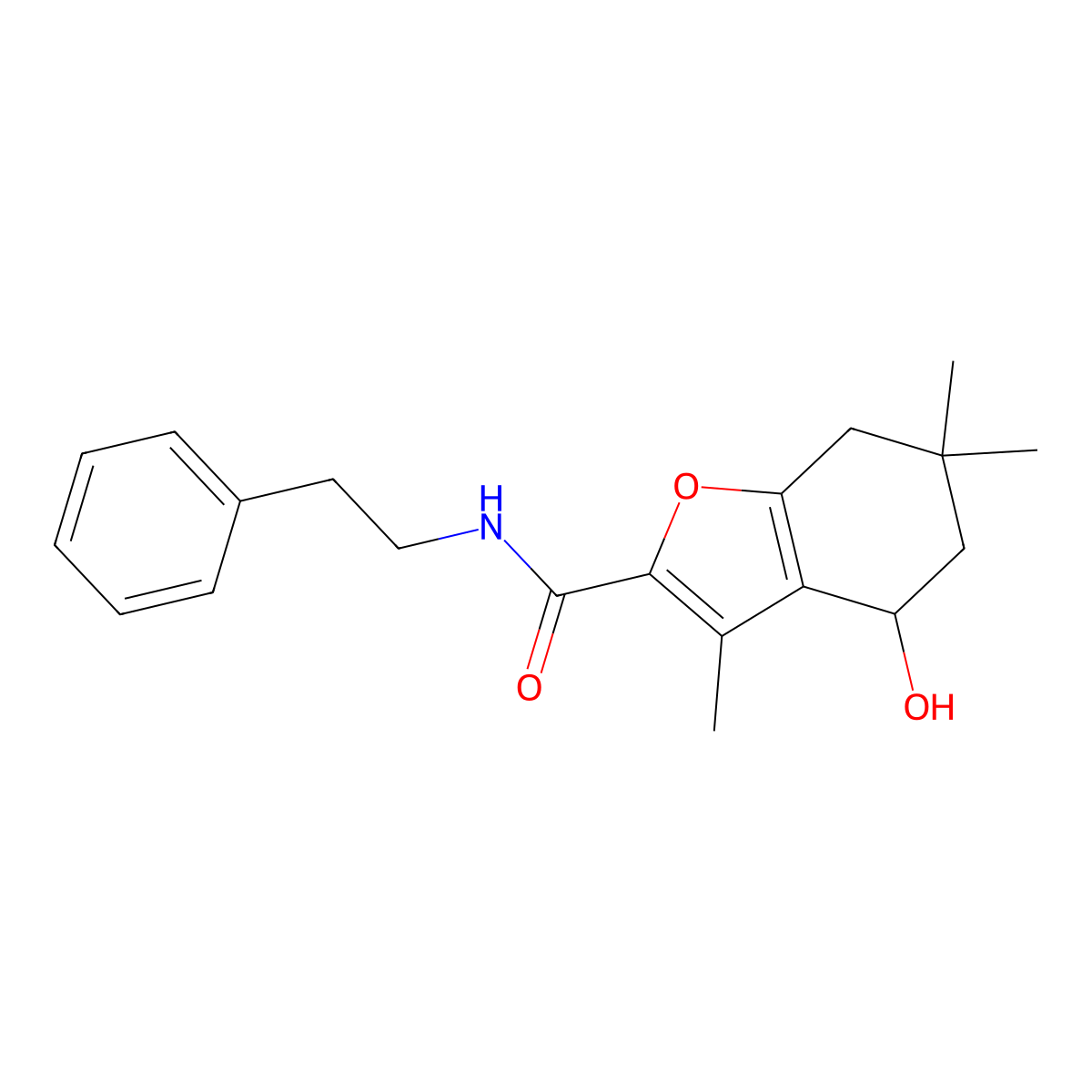 4-hydroxy-3,6,6-trimethyl-N-(2-phenylethyl)-4,5,6,7-tetrahydro-1-benzofuran-2-carboxamide molecular structure, CAS 859671-67-3