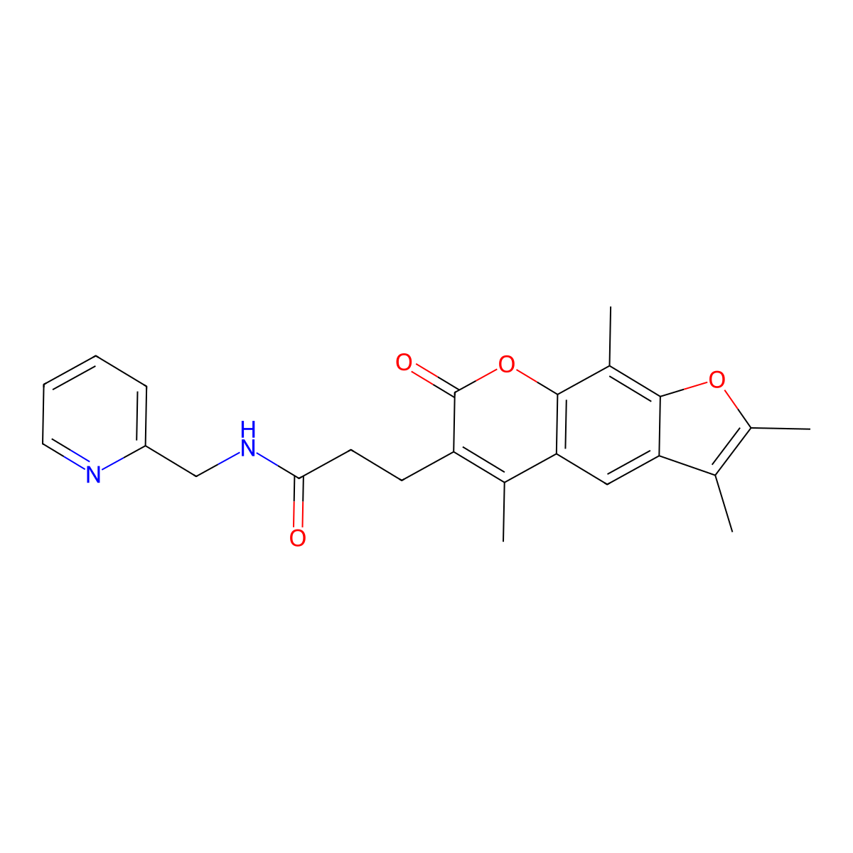 N-(pyridin-2-ylmethyl)-3-(2,3,5,9-tetramethyl-7-oxo-7H-furo[3,2-g]chromen-6-yl)propanamide molecular structure, CAS 859672-61-0
