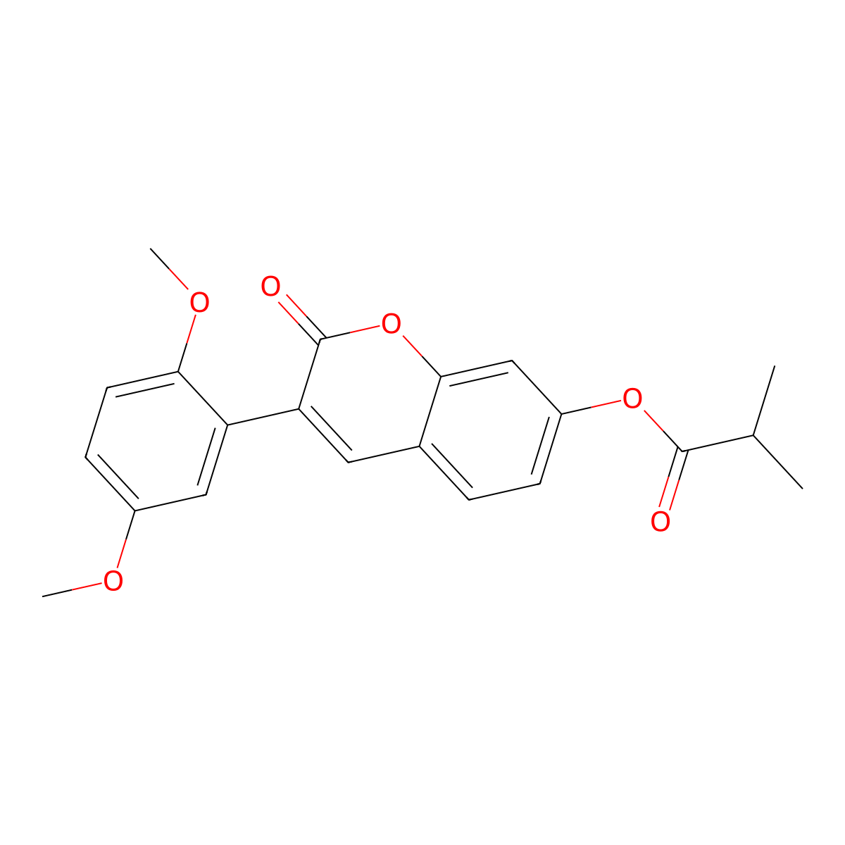 3-(2,5-dimethoxyphenyl)-2-oxo-2H-chromen-7-yl 2-methylpropanoate molecular structure, CAS 859673-15-7